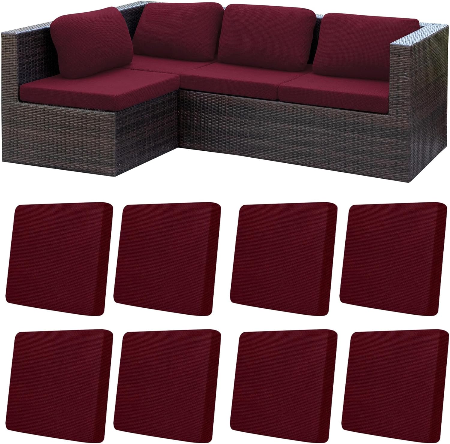 Thumbnail 6 de MRGSDL 14-Pack Stretch Patio Cushion Covers (Beige) — Washable Outdoor Sofa Replacement Covers