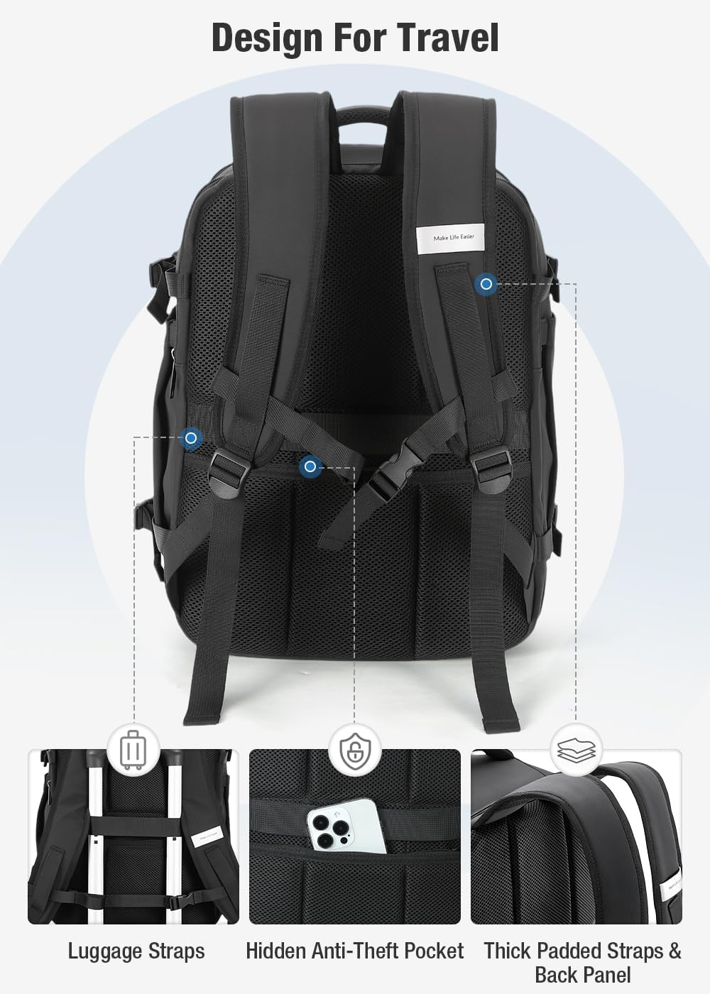 Detalle de Lekespring Rucksack Handgepäck 40x20x25 cm – kompakter Begleiter für Kurzreisen
