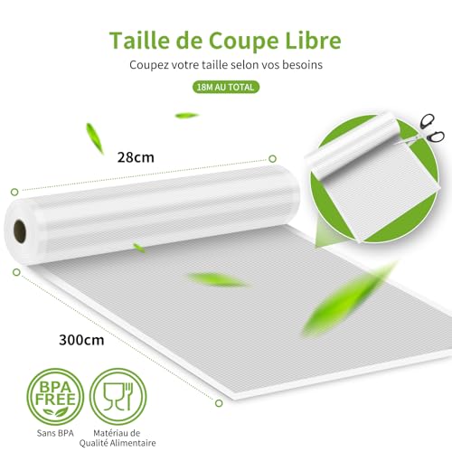 Detalle de Vihoom Rouleau Sous Vide Alimentaire – 6 rouleaux 28x300 cm, sans BPA