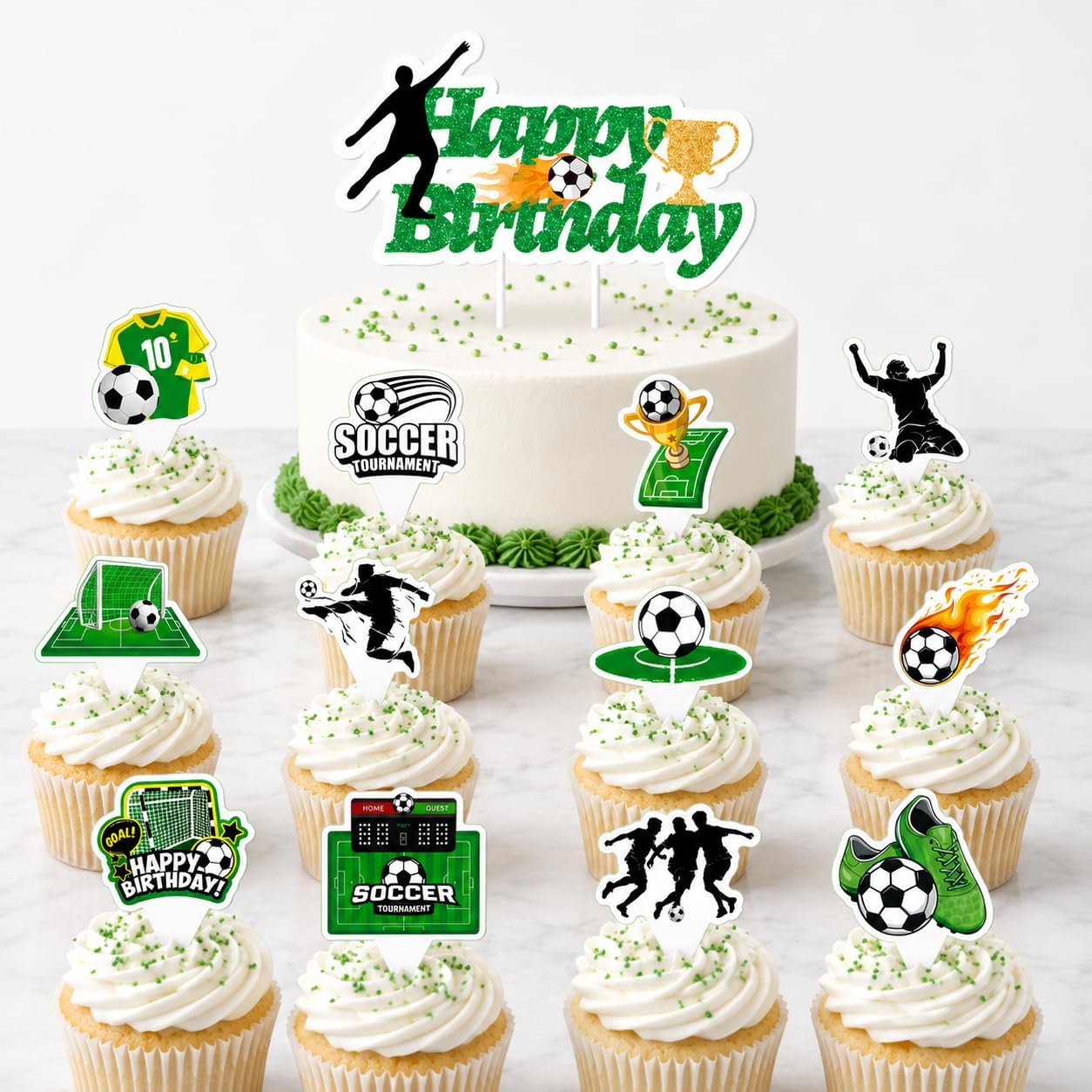 GIFTODAY Soccer Cake Topper Set, 25 Pieces