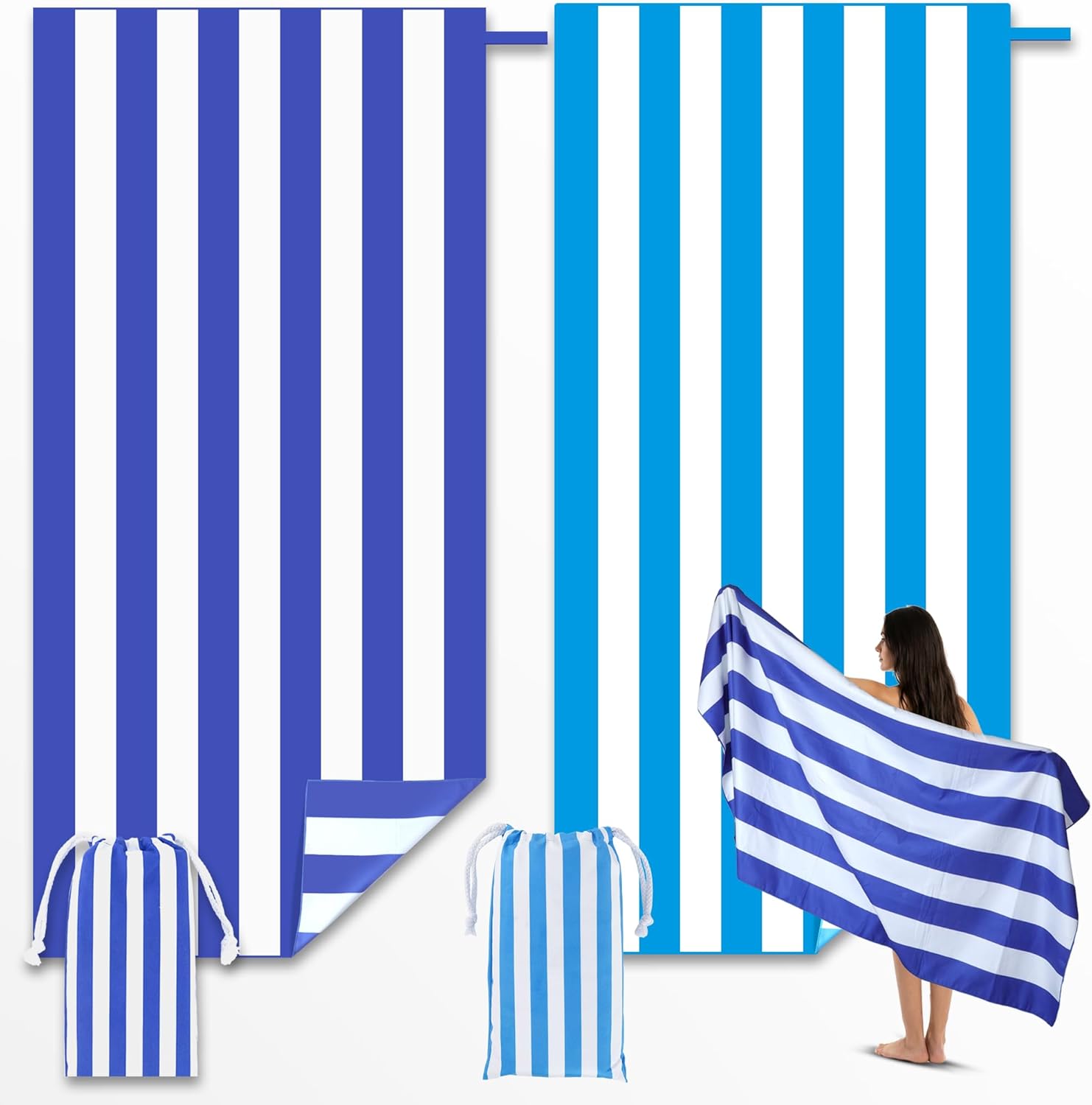 Detalle de Anavasi Microfibre Beach Towels for Adults (2 Pack) 180 x 90 cm with Drawstring Bag – Quick Dry, Sand Free