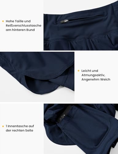 Detalle de DONHOBO Damen 2 in 1 Kurze Hose – Schnell trocknende Laufshorts für Yoga, Training und Fitness (Navy, L)