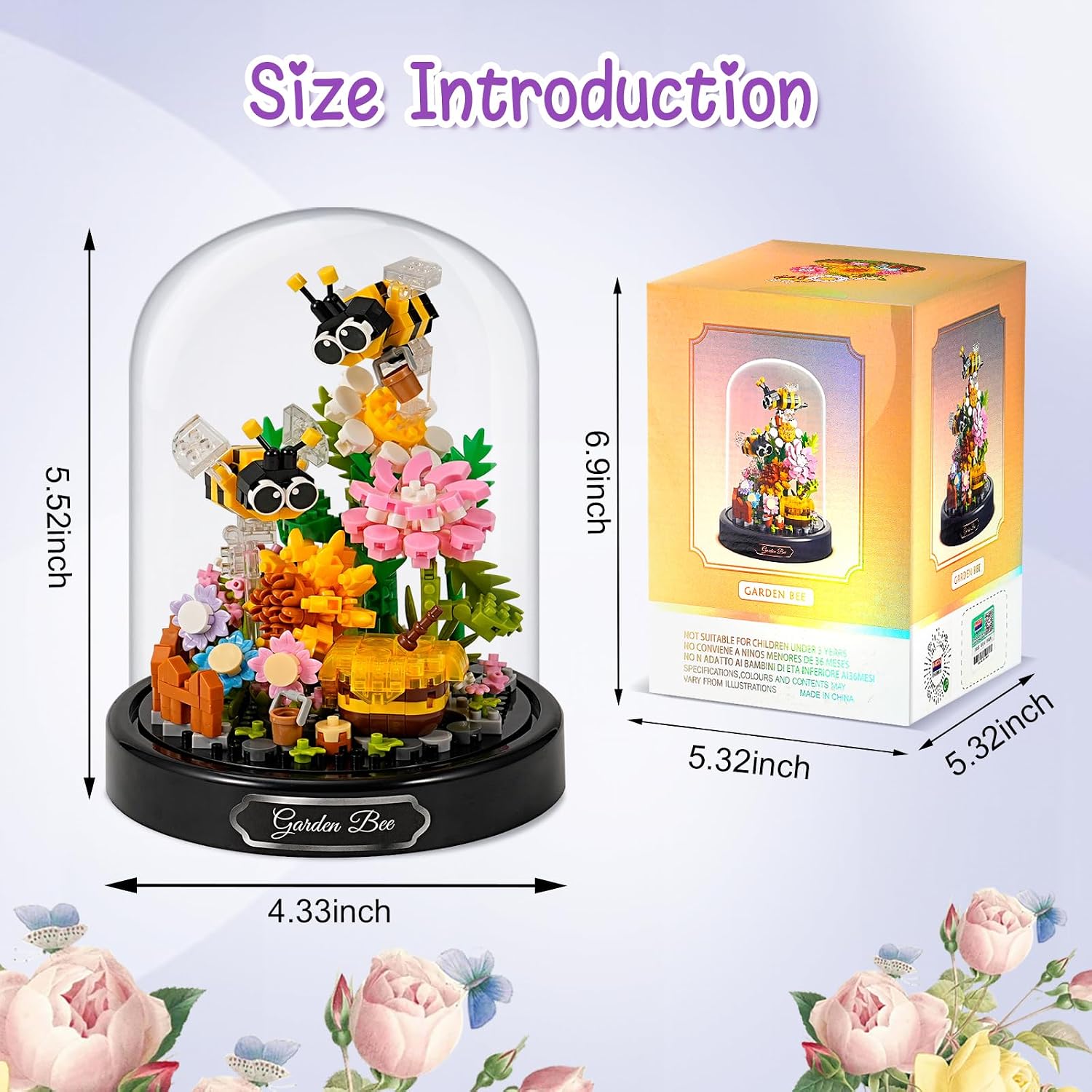 Detalle de Mini Animals Flower Building Set (588 pcs) – Butterflies, Bees & Flowers Blocks with Transparent Cover