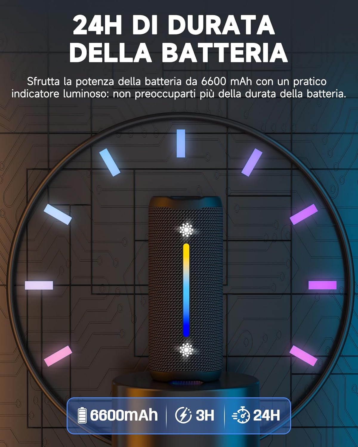 Detalle de OHAYO X10: Cassa Bluetooth Potente 25W con Doppio Driver, Luci RGB e IPX7