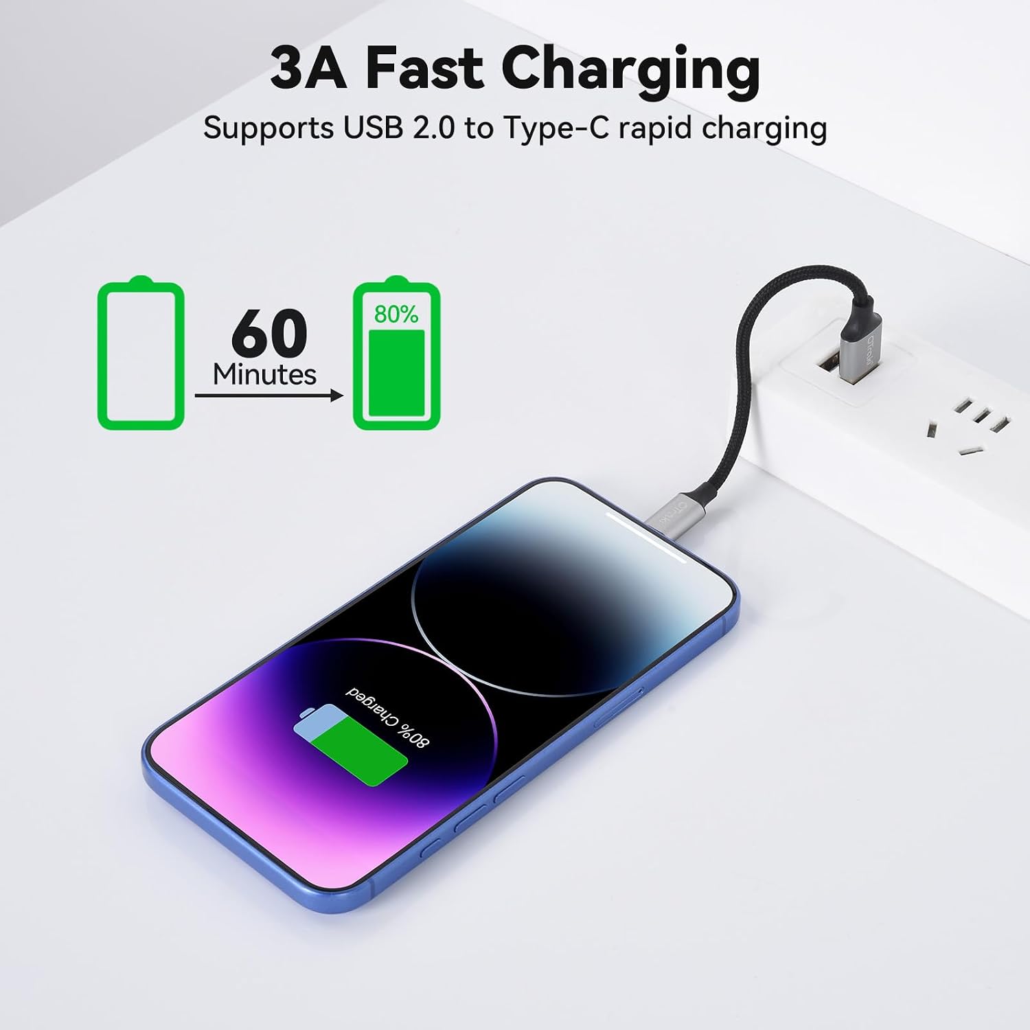 Detalle 2 de OTraki Cavo USB-C/USB-A 0,1 m: ricarica rapida, durata superiore e design intrecciato in nylon