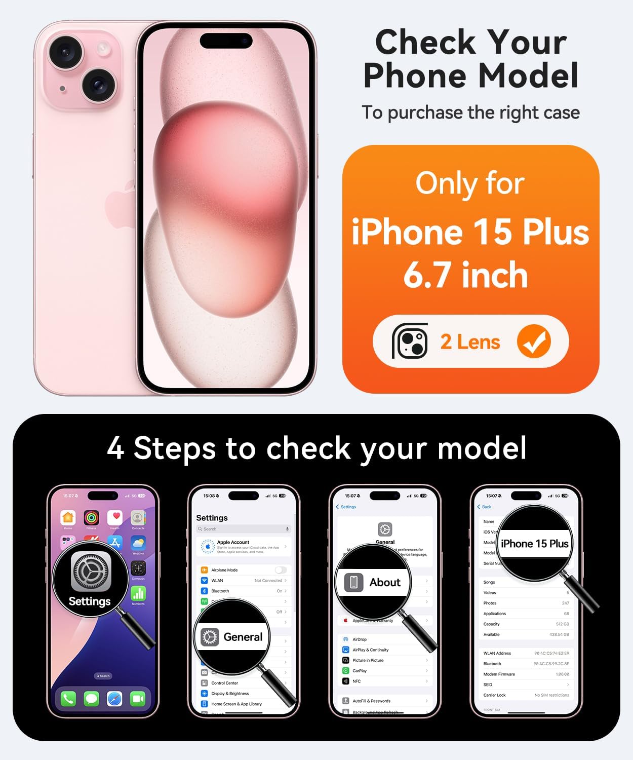 Thumbnail 1 de CANSHN Coque Magnétique pour iPhone 15 Plus 6,7'' – Protection complète de l’appareil photo et finition matte translucide en Rouge