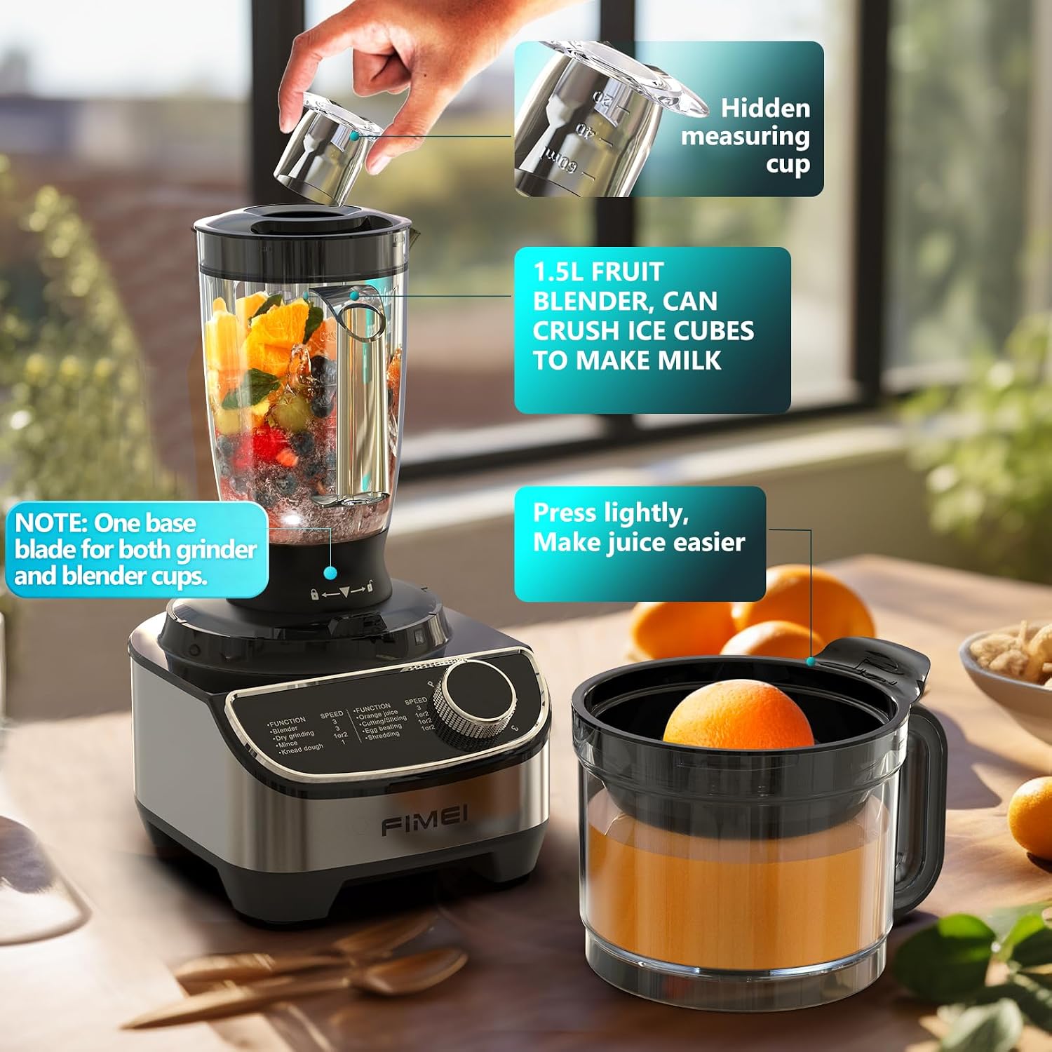 Thumbnail 6 de FIMEI Multifunctional Food Processor 1300W (3 speeds + pulse) with 3.5L chopper, 1.5L blender, slicer & citrus juicer