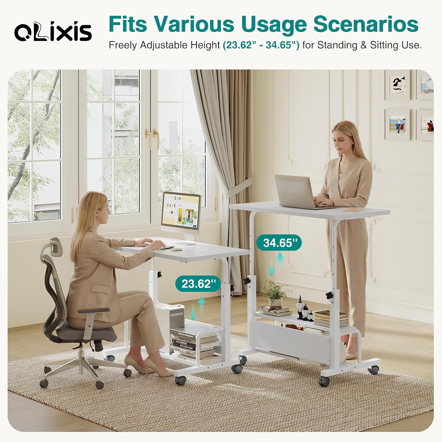 Detalle de OLIXIS Rolling Desk, Two-Tier Storage