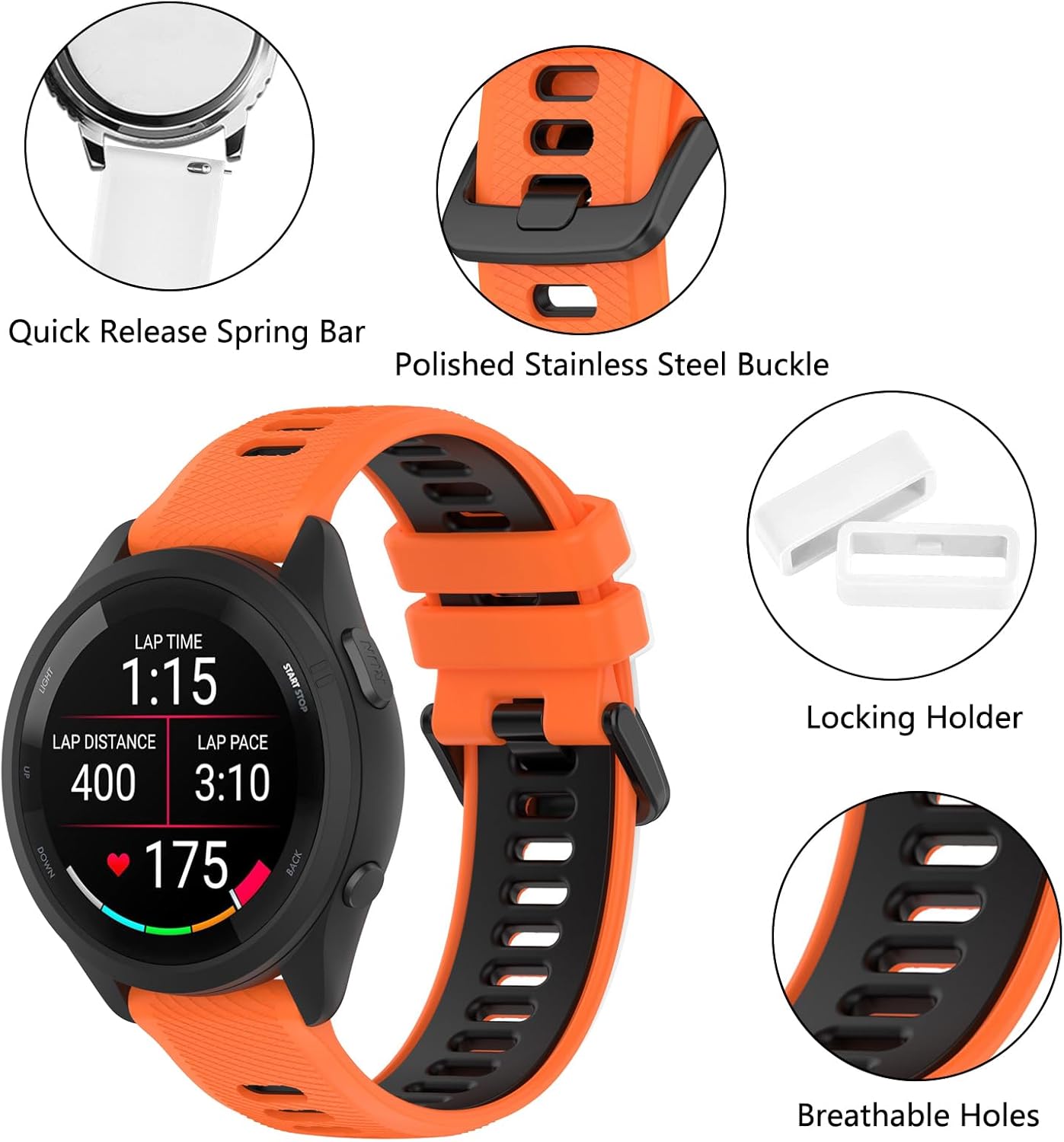 Thumbnail 3 de FiiMoo 20mm Silicone Strap for Garmin Venu 2 Plus/Venu Sq 2/Forerunner 165 (adjustable replacement band)