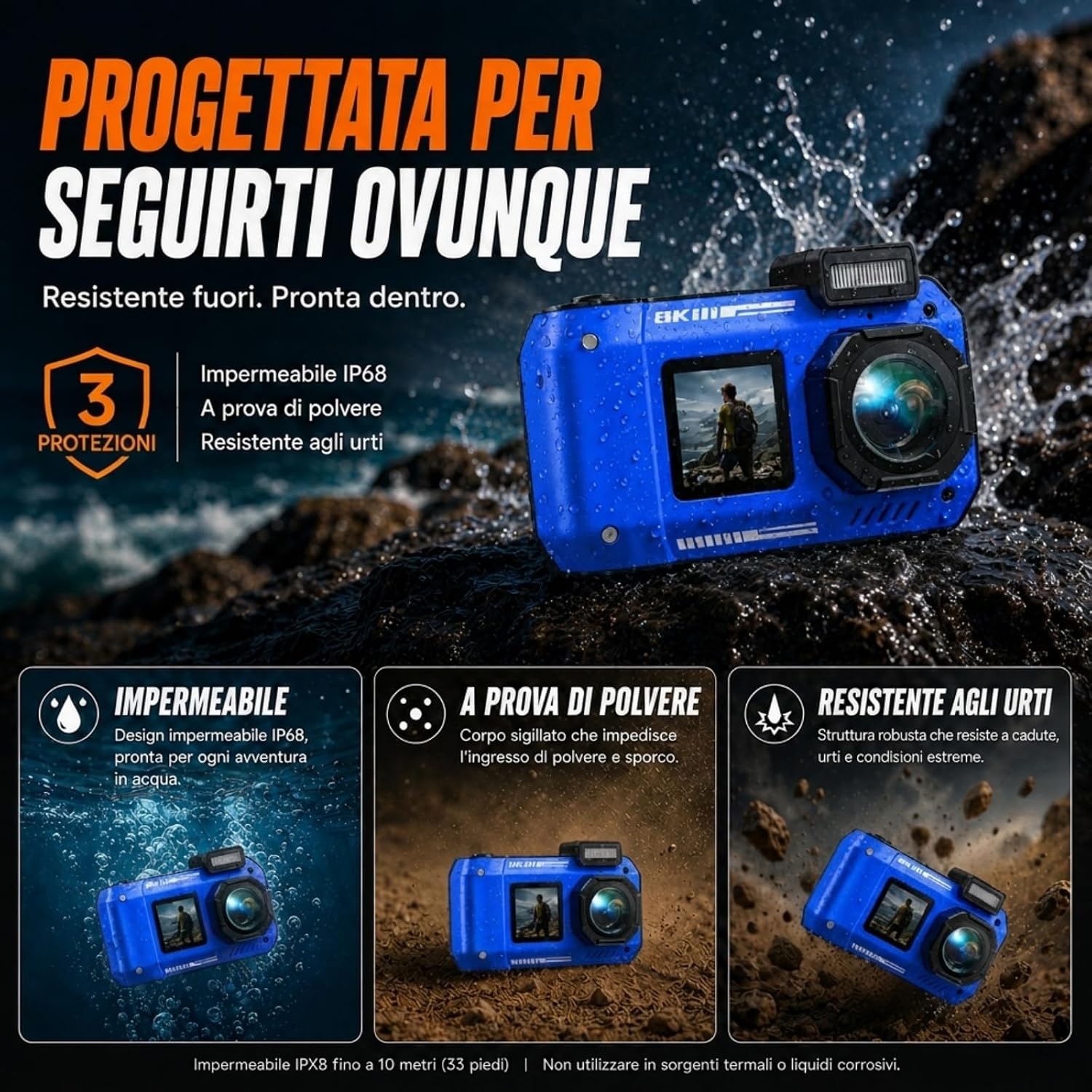 Thumbnail 6 de MaxMango D50 33FT Fotocamera Subacquea: 8K e 70MP con Doppio Schermo, 16GB