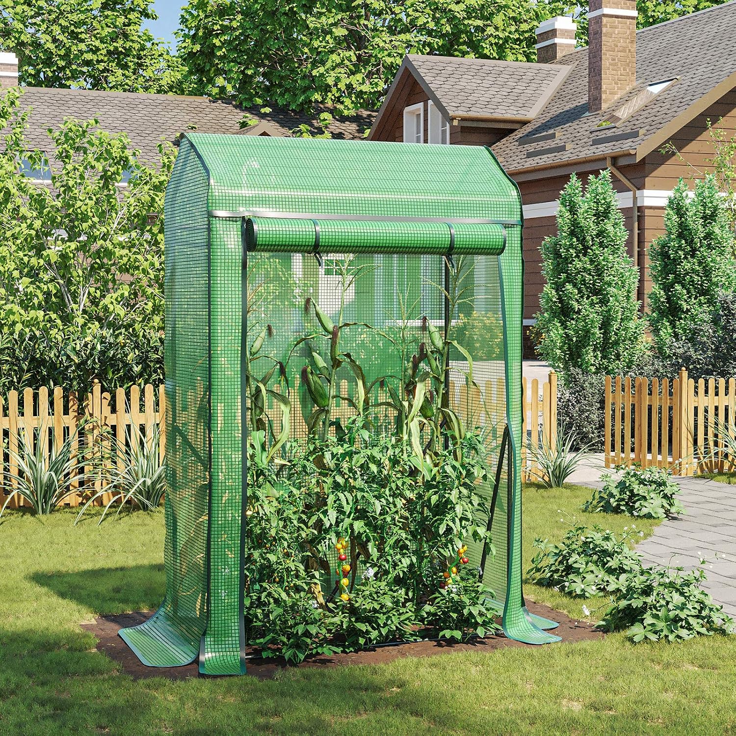 Detalle de LARMNEE Tomaten Gewächshaus 100 × 50 × 150 cm – stabiles Foliengewächshaus für Balkon & Garten