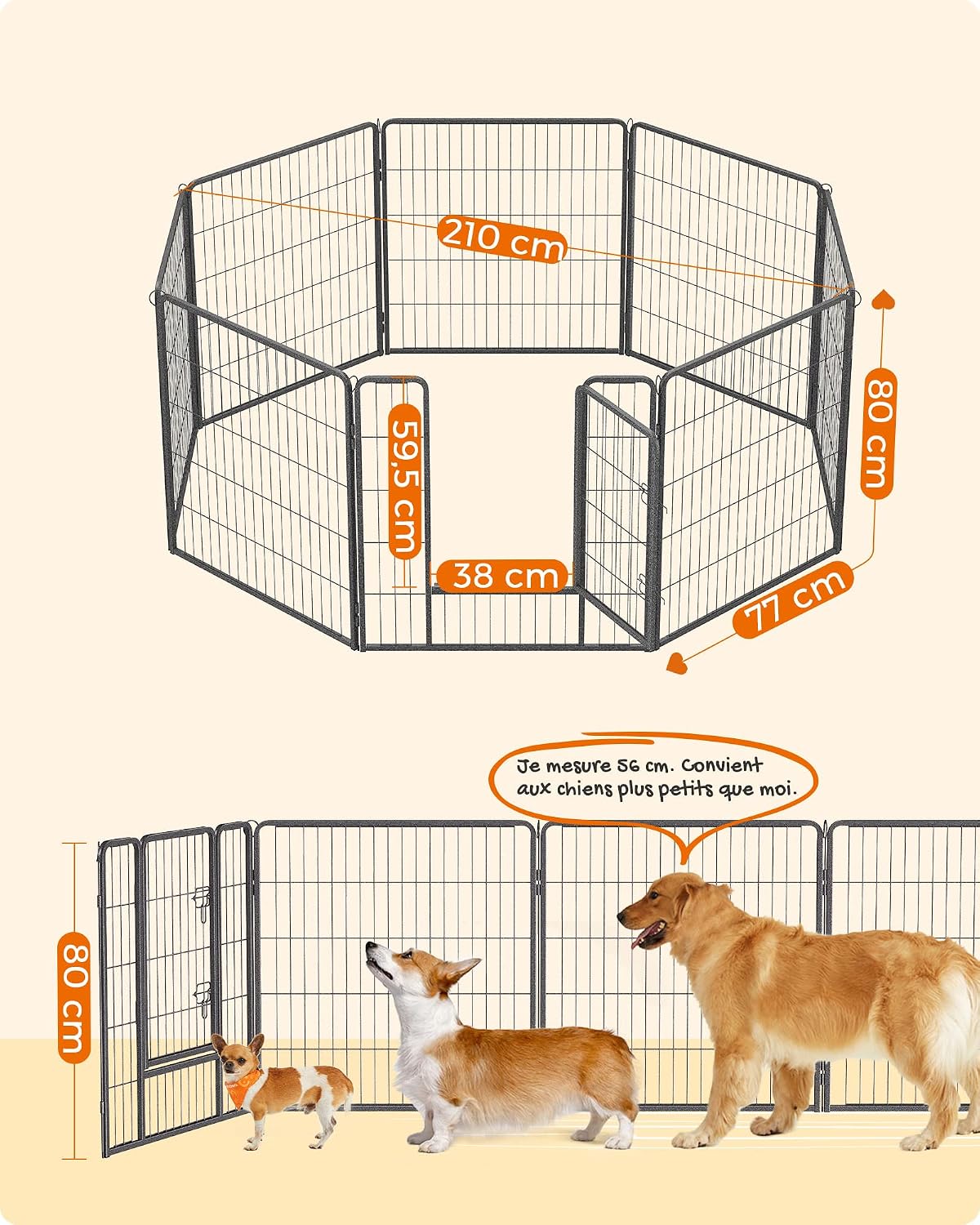 Thumbnail 6 de Feandrea Parc pour Chien – Enclos modulable en 8 panneaux 77 x 80 cm, double verrou en L