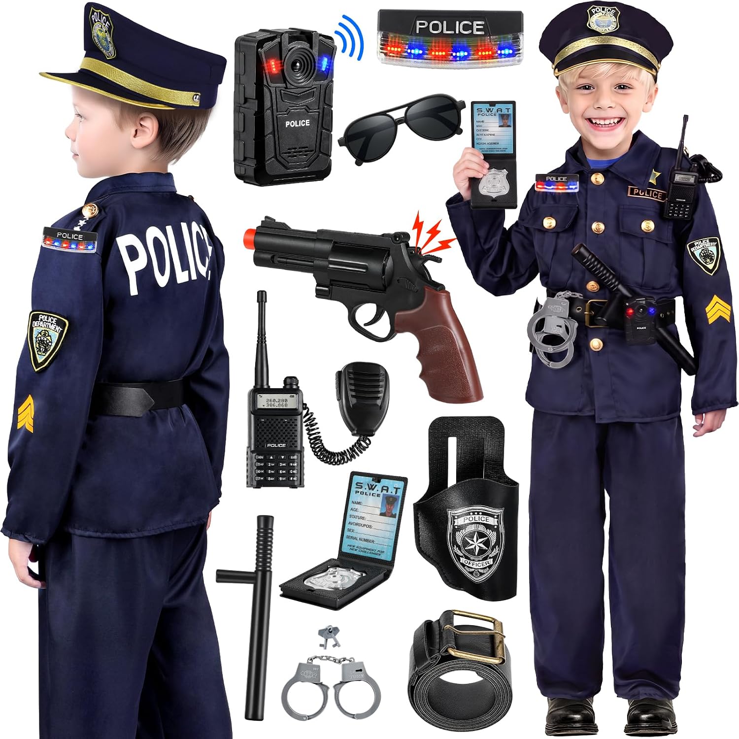 Detalle de Tepsmigo Police Costume for Kids, Medium 5–7, with Light-Up Accessories