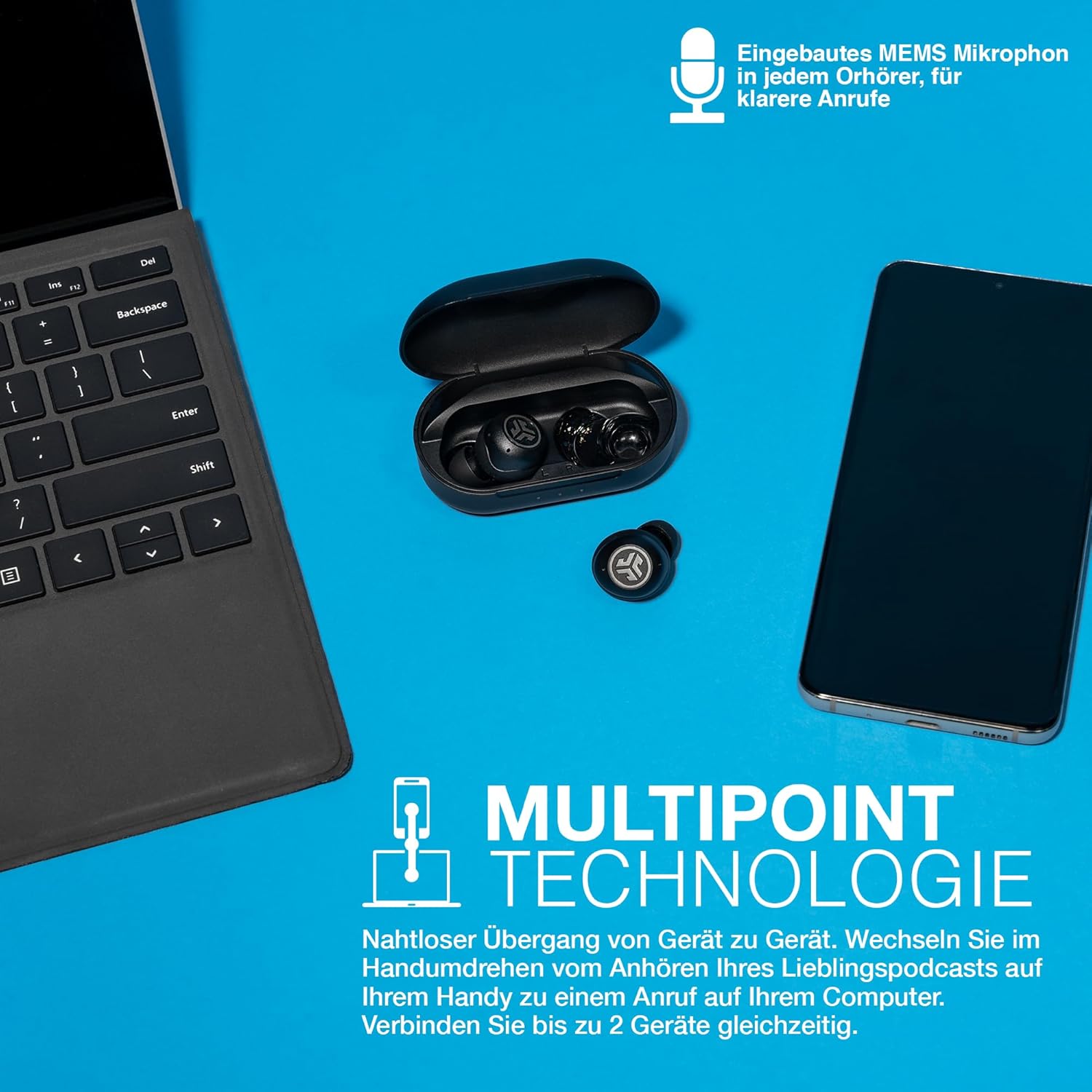 Thumbnail 4 de JLab JBuds Air Pro True Wireless In-Ear-Kopfhörer mit Bluetooth, Mikrofon & Tile-Tracker (Schwarz)