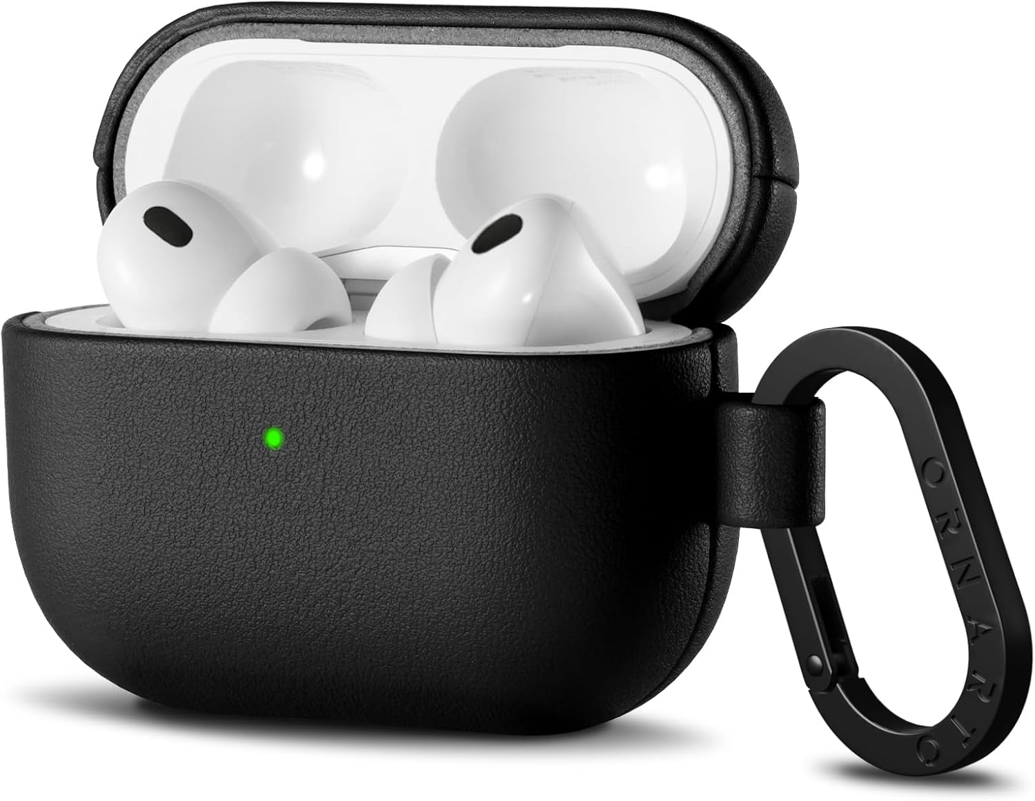 Detalle de ORNARTO Leather Case for AirPods Pro 3 (2025) with Carabiner – Black