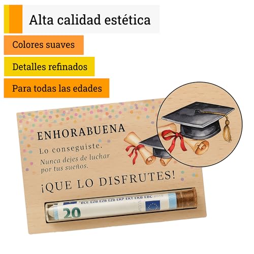 Thumbnail 7 de METACREART Regalo de graduación en madera con tarjeta para dinero y su tubo de cristal