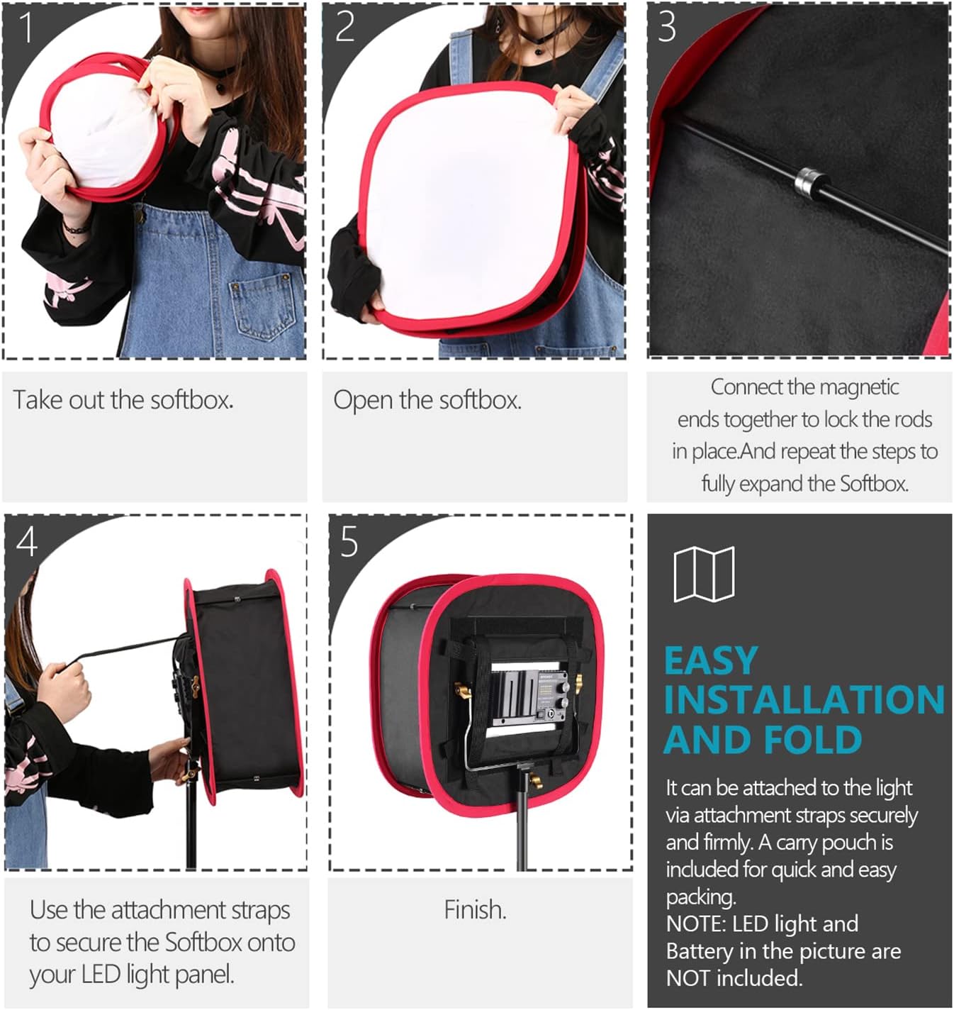 Detalle de Neewer Foldable Softbox Light Box with Strap Clip, Grid & Carry Bag for Neewer LED Panels