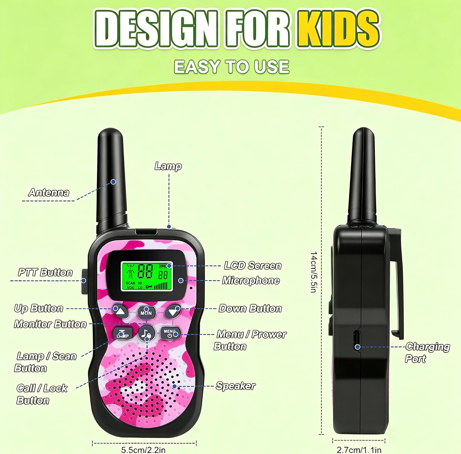 Thumbnail 3 de JUAUO HK-588 oplaadbare walkietalkies voor kinderen, set van 3 met VOX