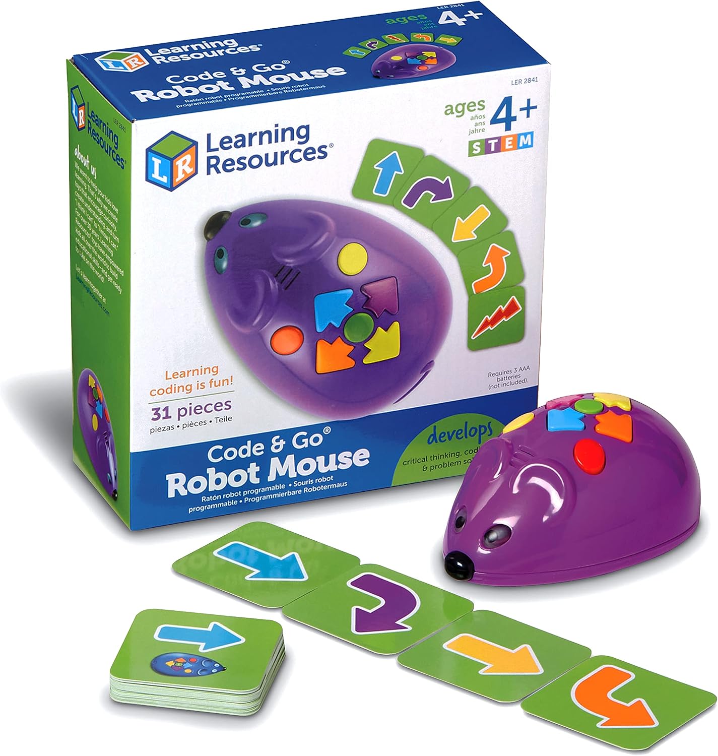 Detalle de Learning Resources Code & Go programmeerbare robotmuis, 31-delige set met 30 activiteitenkaarten