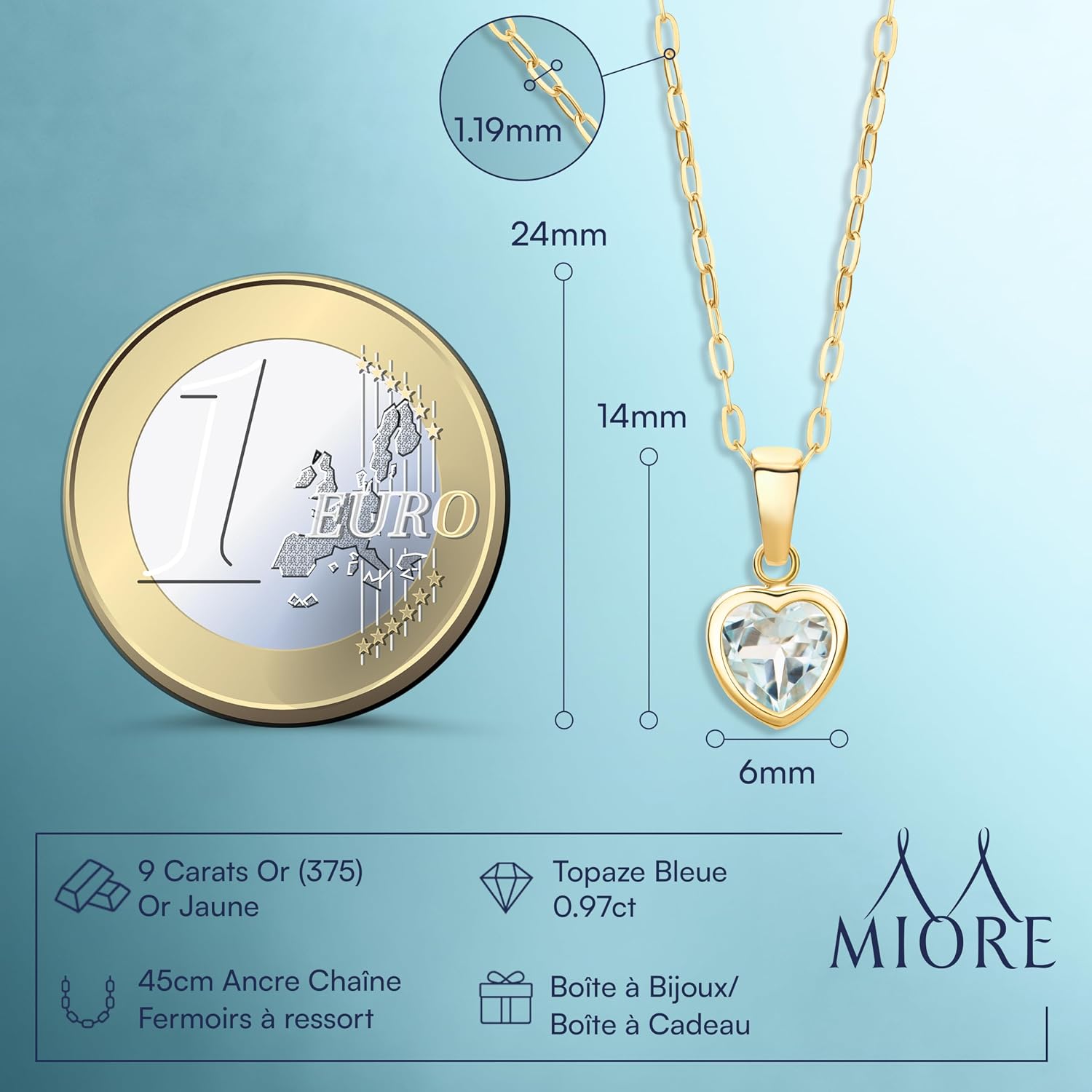 Thumbnail 1 de Miore Collier Femme en Or Jaune 375/1000 (9 Cts) – Topaze bleue
