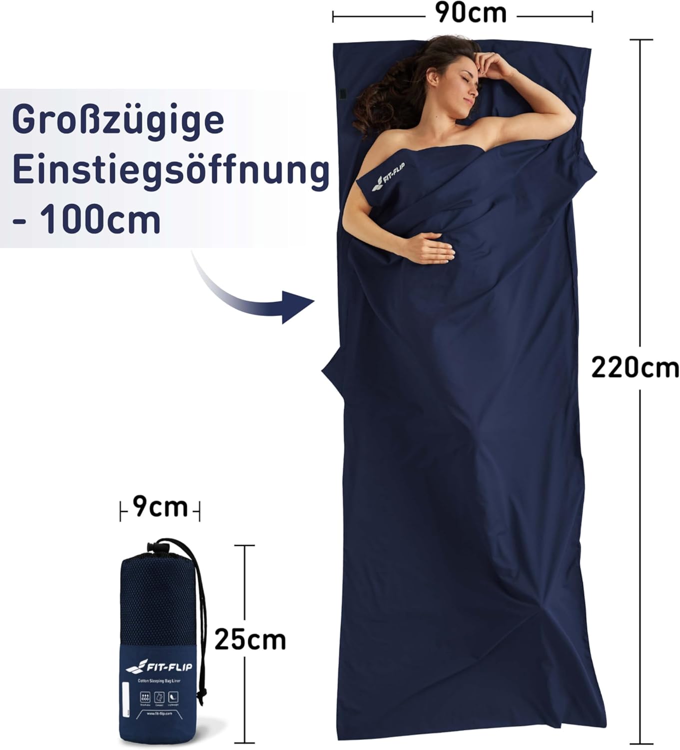 Detalle 2 de Fit-Flip Hüttenschlafsack Inlett aus Baumwolle – ultraleicht & kompakt