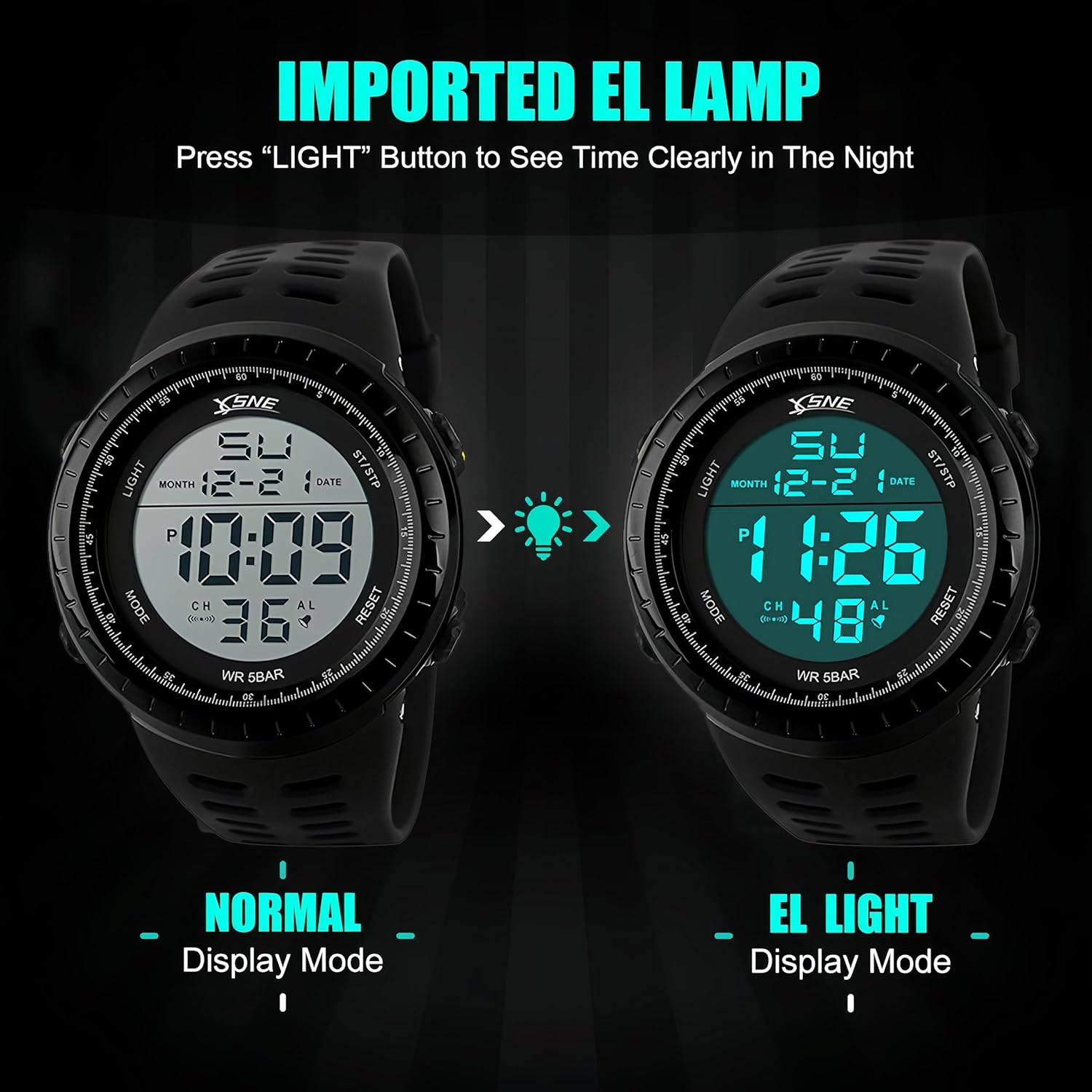 Detalle 2 de SNE Men’s Digital Big Face Waterproof Electronic LED Sport Wrist Watch (Black) SK1167