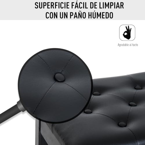 Detalle de HOMCOM Banco de piano con almacenamiento, asiento de cuero sintético y patas de madera