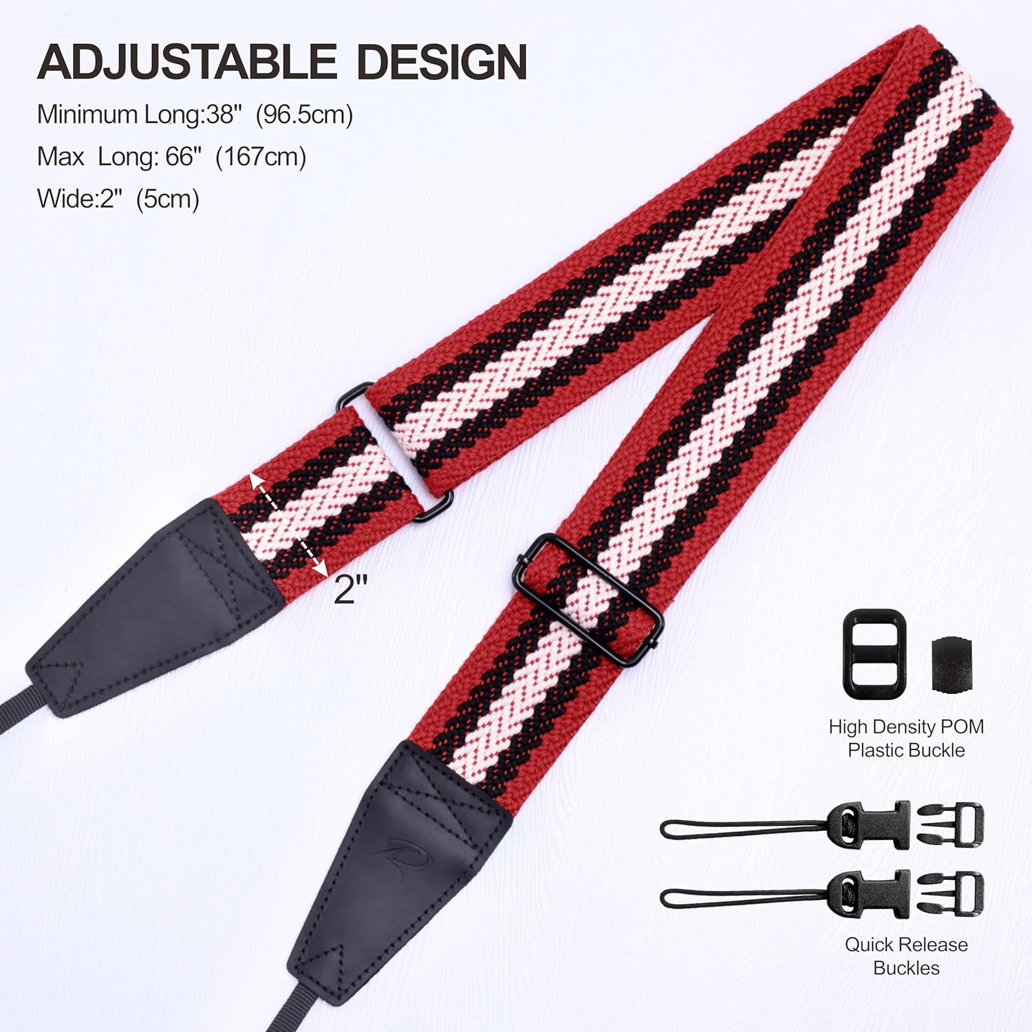 Thumbnail 6 de Padwa Lifestyle Stripes Adjustable Camera Strap with Quick Release Clip – 2" Full Grain Leather Head, Soft Cotton Rope Weave
