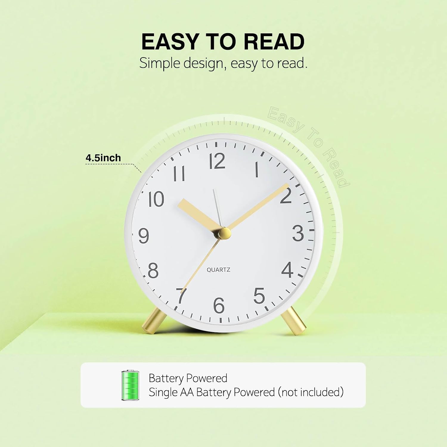 Thumbnail 5 de Jisile Analog Alarm Clock Silent Non-Ticking with Night Light, Large Display and Battery Operation