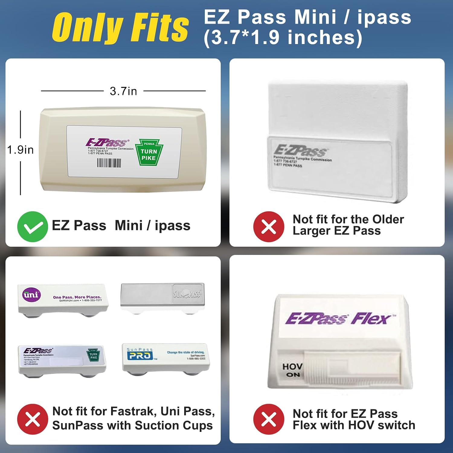 Thumbnail 1 de Zeyitian EZ Pass Holder Clear 1 Pack with Super Strong Suction Cups