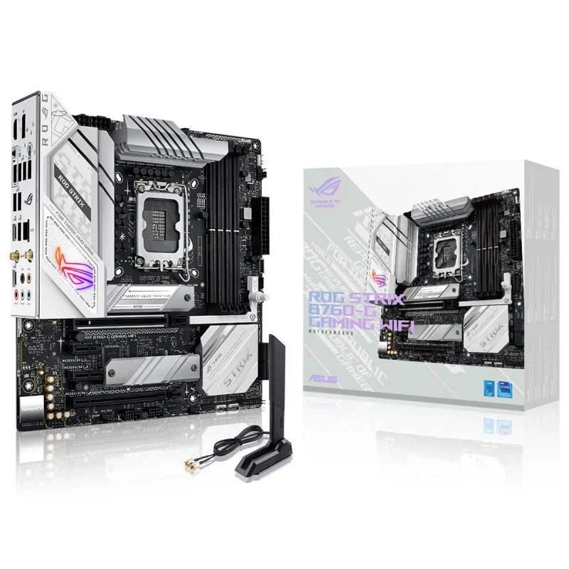 Detalle de ASUS ROG STRIX B760-G GAMING WIFI: placa base mATX para CPUs Intel de 12ª/13ª generación