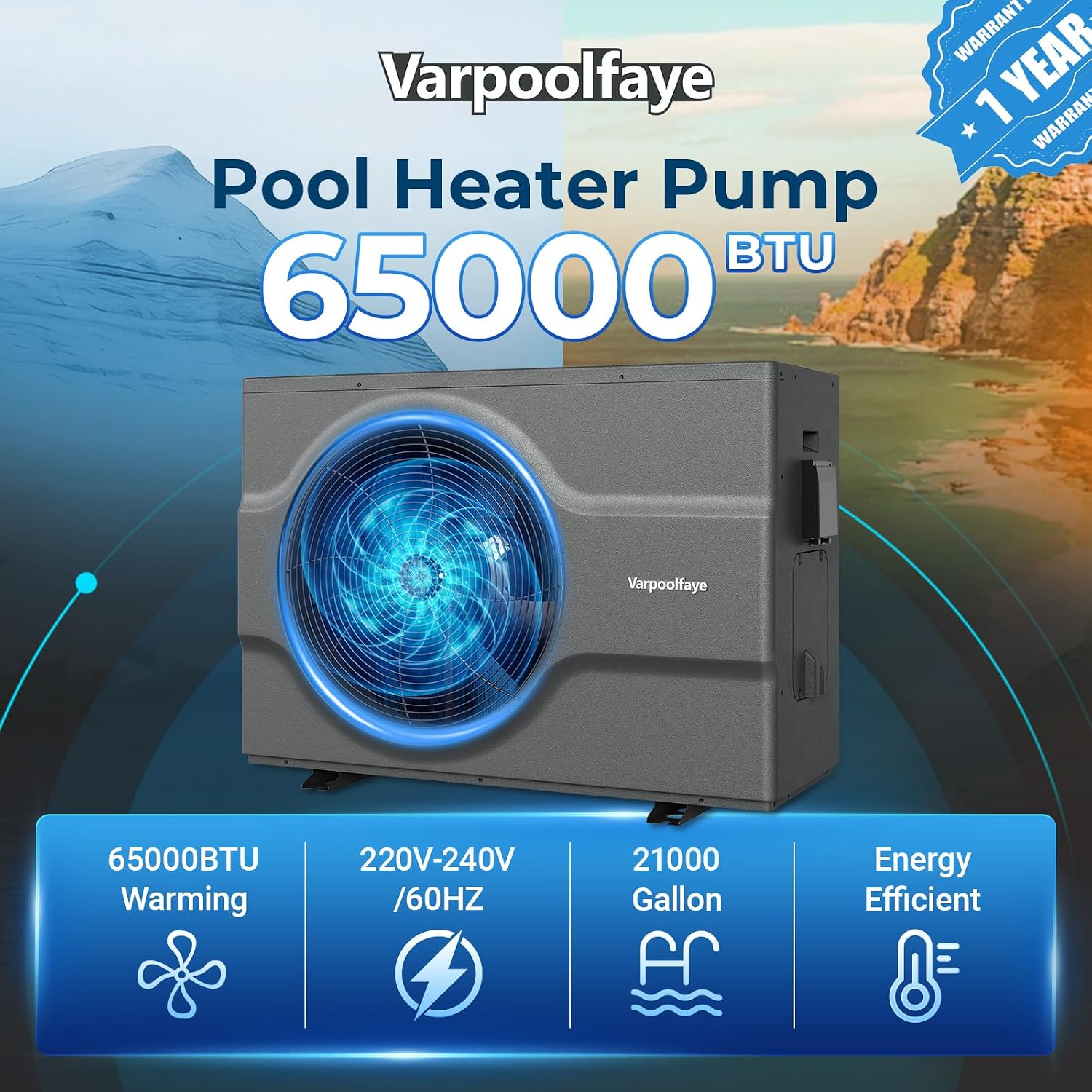 Detalle 2 de Varpoolfaye Pool Heat Pump 65,000 BTU