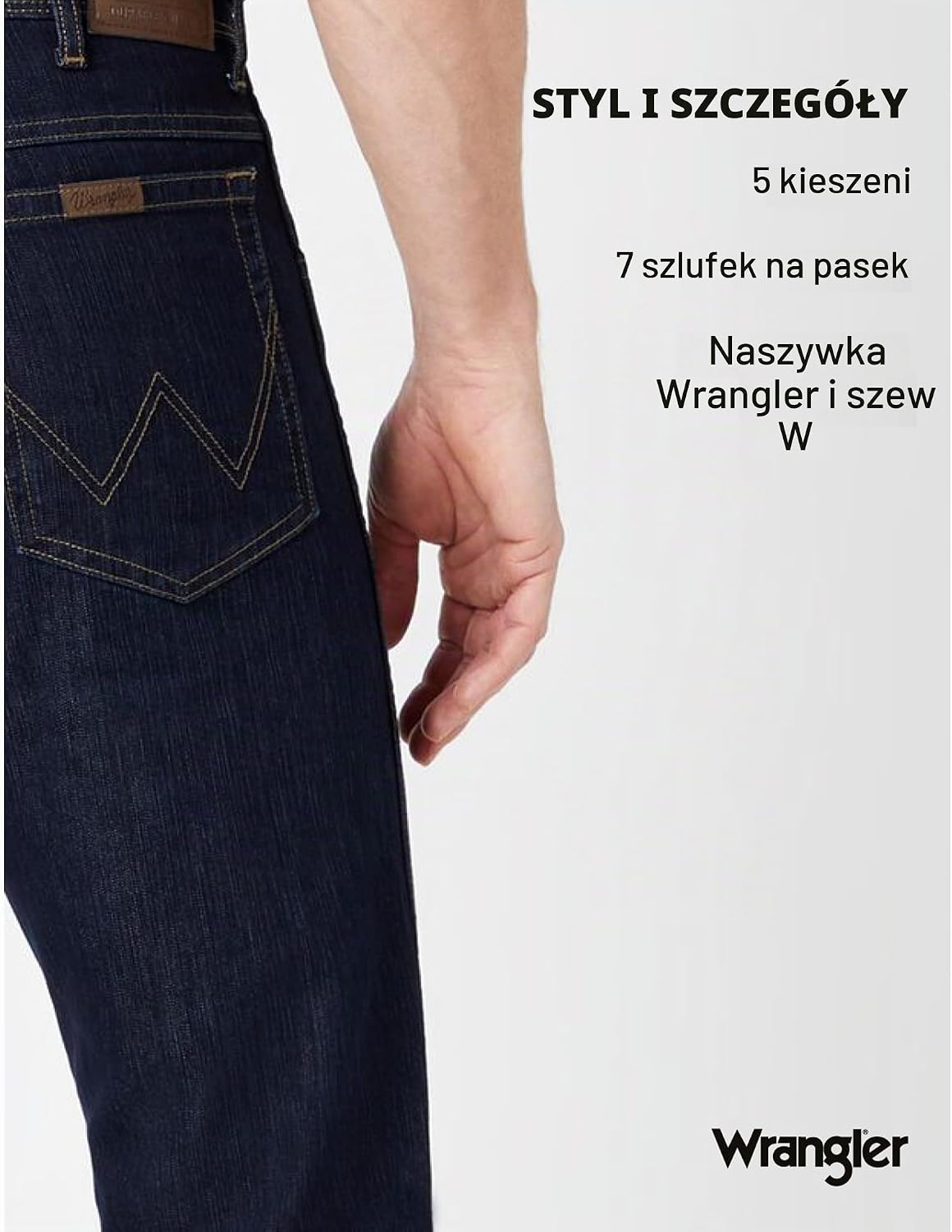 Detalle de Wrangler Durables Regular Fit – męskie jeansy stretch, stone washed, 5 kieszeni