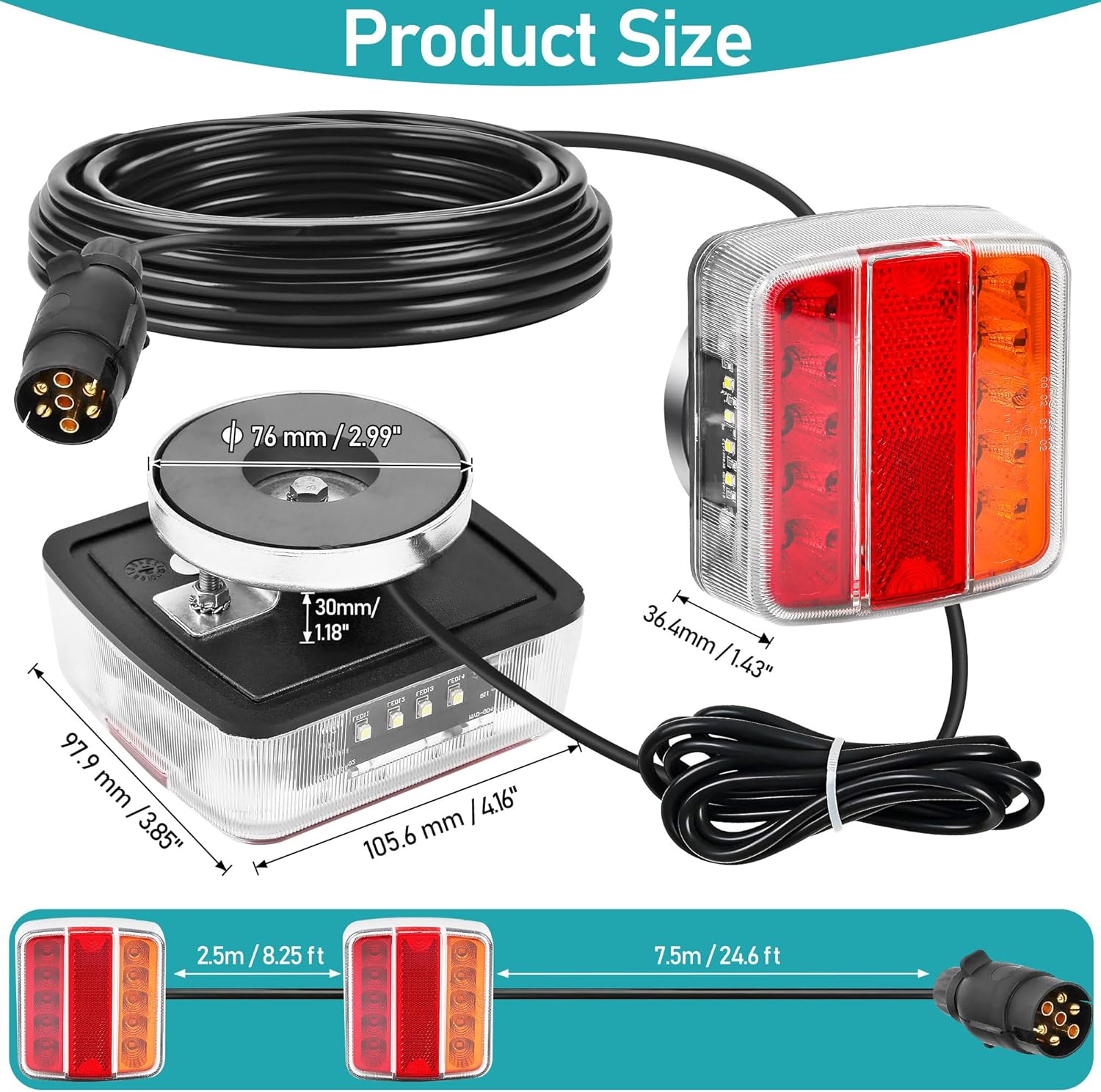 Detalle 2 de DARKGUARD Magnetic Led Trailer Lights with Cable 7.5m & 7 Pin Trailer Plug