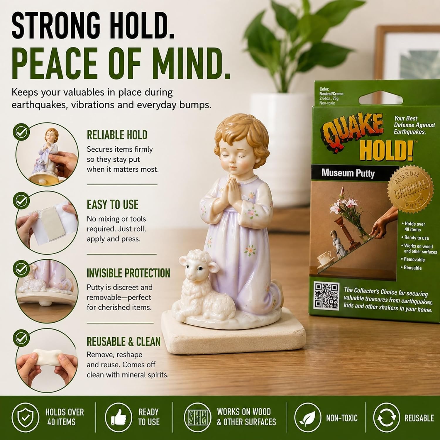 Detalle de QuakeHold! 88113 Museum Putty, Reusable Adhesive for Collectibles and Decor