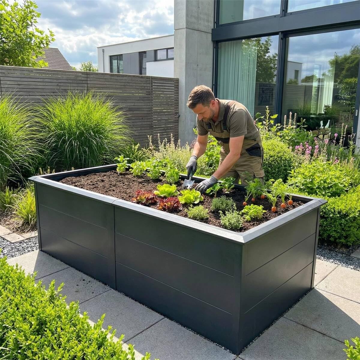 Thumbnail 1 de Metzler Hochbeet für den Garten – Stahl in Eisenglimmer (DB 703) mit integriertem Schneckenschutz, 206 x 106 x 77 cm