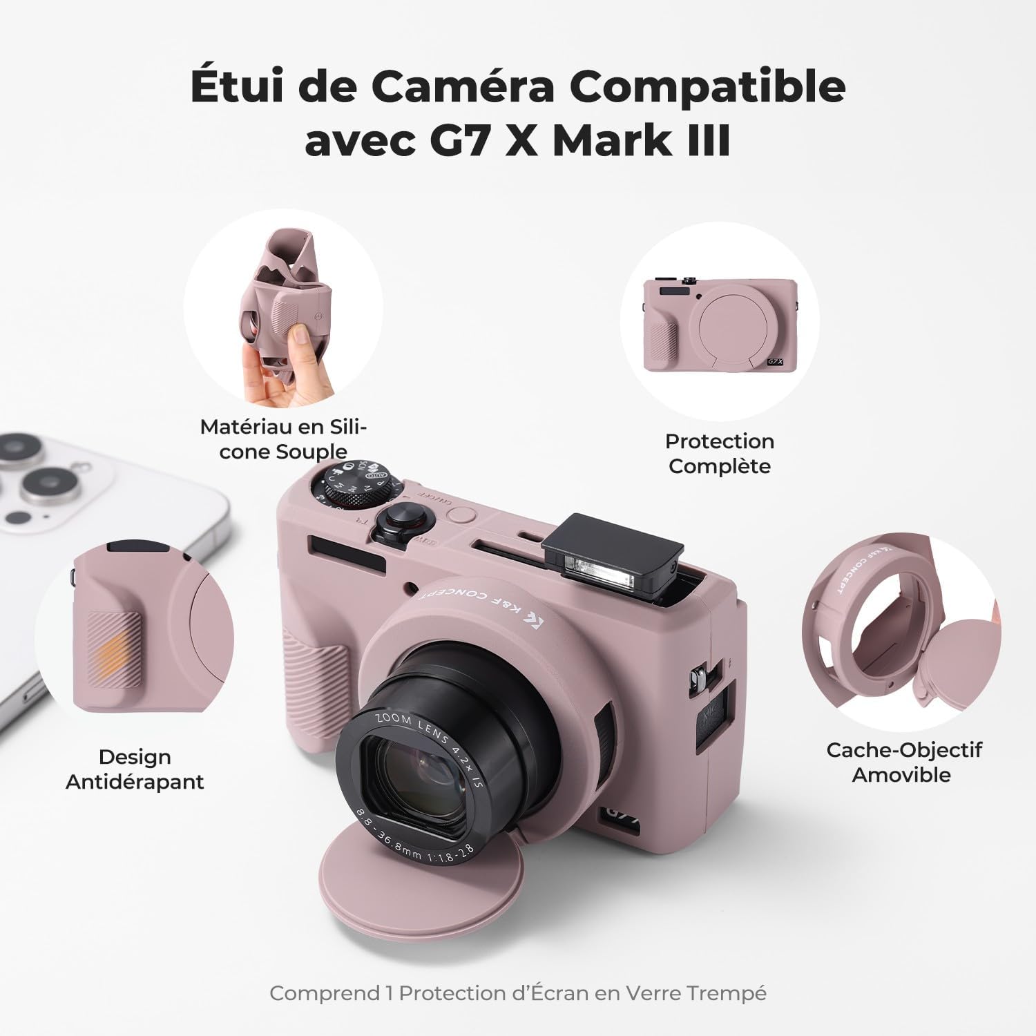 Detalle de Coque de protection en silicone pour Canon PowerShot G7X Mark III / G7X3 – Gris Violet