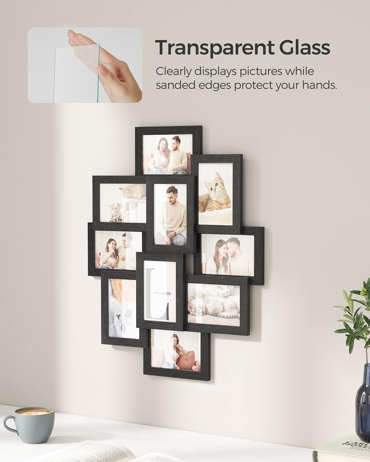 Thumbnail 3 de SONGMICS Black Collage Photo Frame (family frame for 10 photos, 4x6 inch) – MDF board, assembly required
