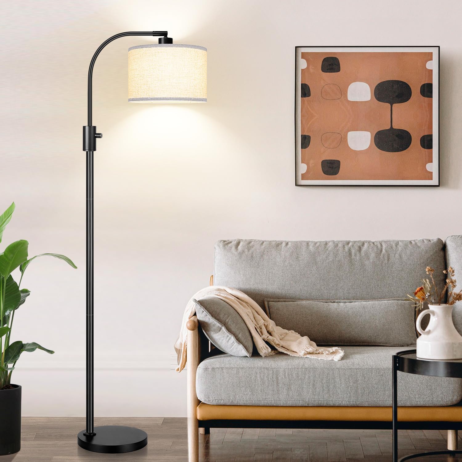 Thumbnail 4 de Nintiue F1599 Arc Floor Lamp, Dimmable 1,200-Lumen LED, Linen Shade