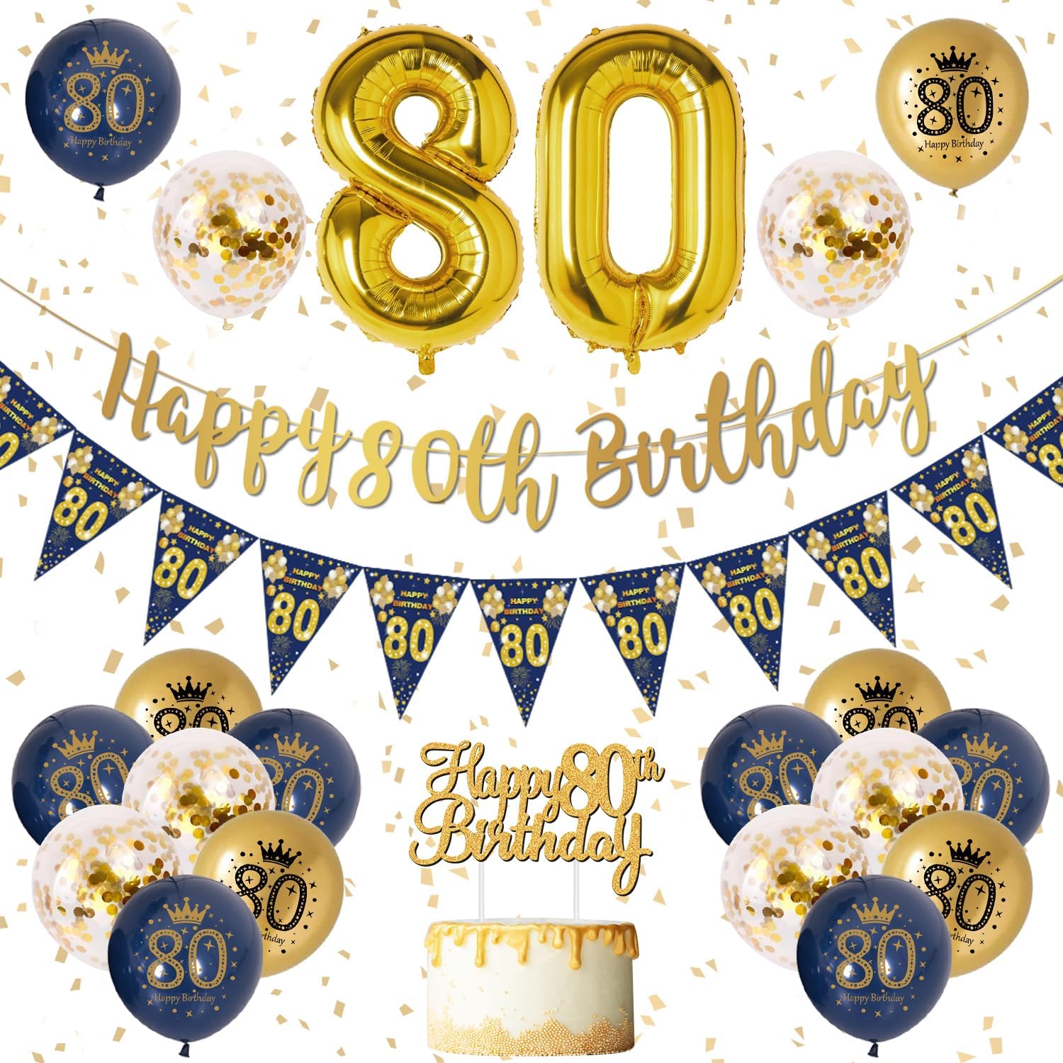 Detalle de Men's 80th Birthday Decorations Blue and Gold Banner ๐
