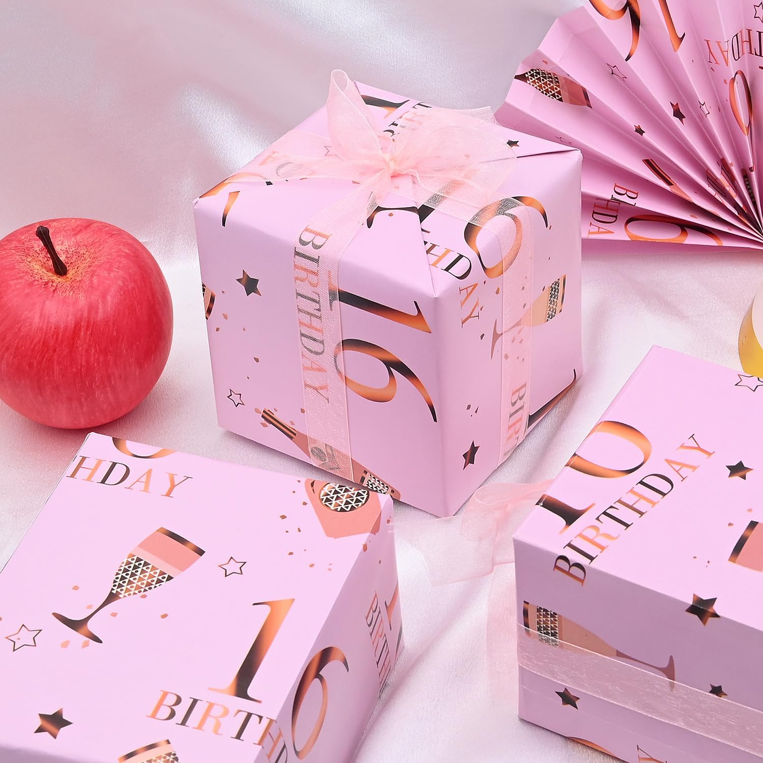 Thumbnail 1 de QRTDXP Pink Gift Wrapping Paper Sheets for 16th Birthday (5 x 50 × 70 cm) – Rose Gold Design