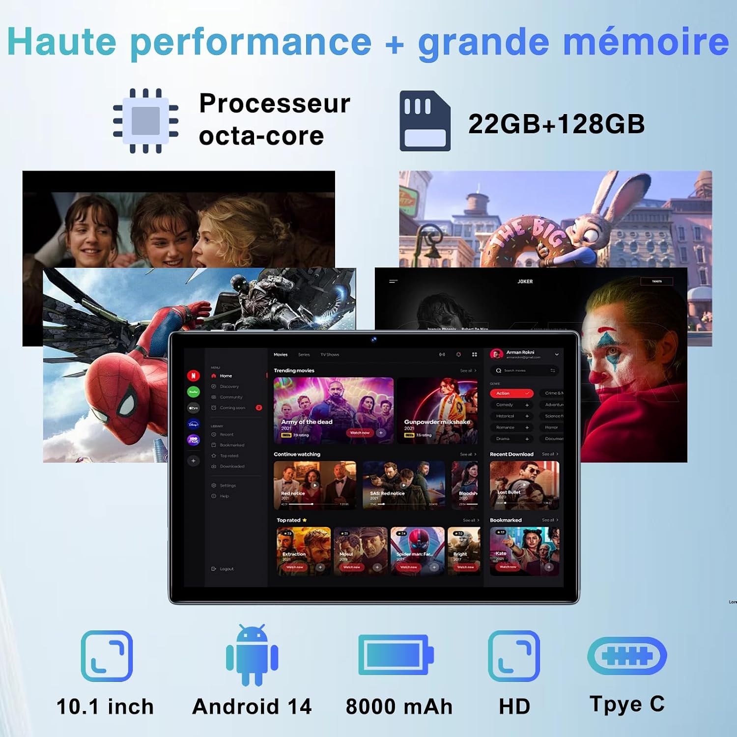 Detalle de SUAAT Tablet Android Octa Core da 10 pollici con 22 GB RAM, 128 GB ROM, 5G WiFi, FHD, Tastiera, Mouse e Custodia
