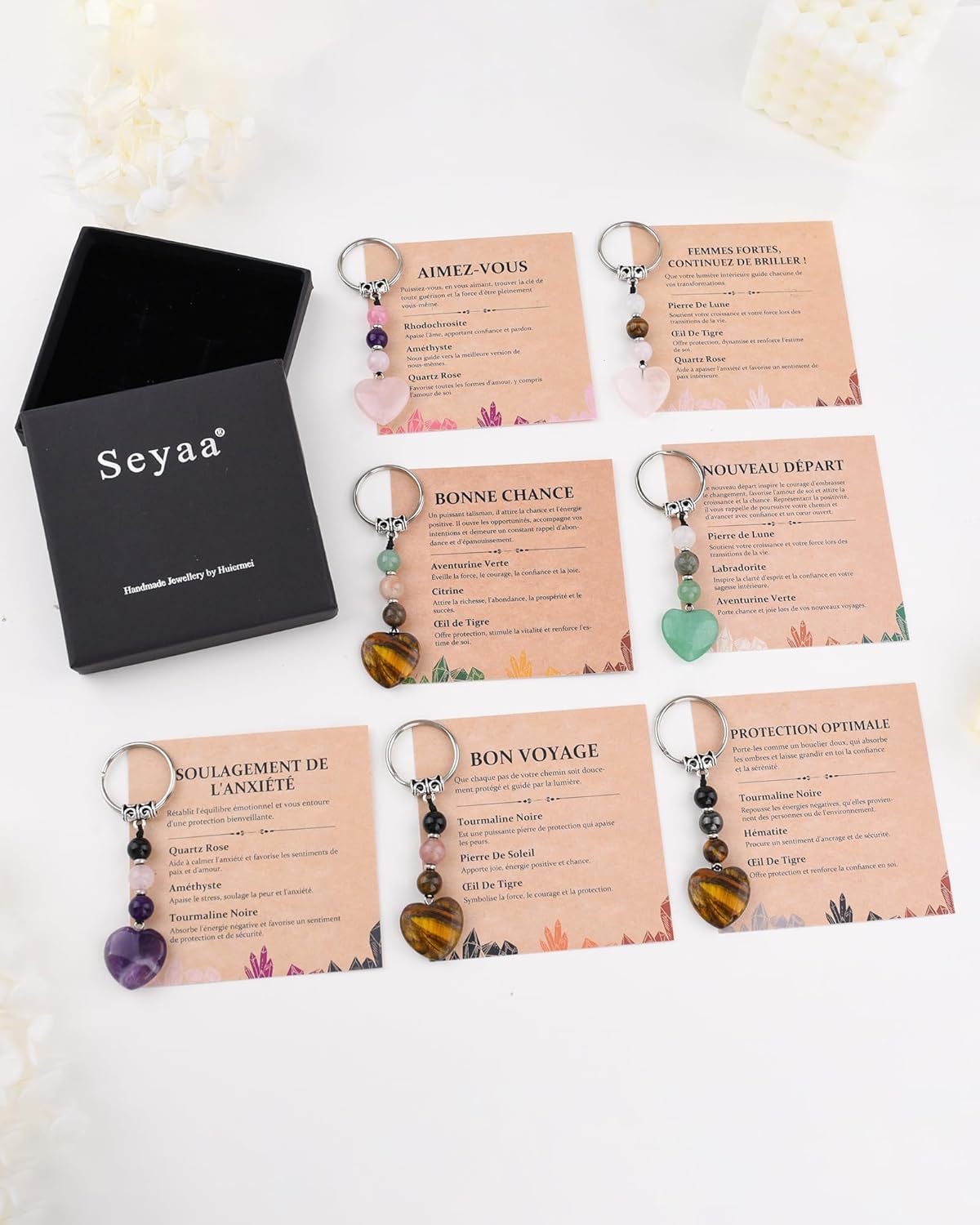 Detalle 2 de Seyaa Porte-clés Cœur en Pierres Naturelles – Cadeau symbolique pour femme