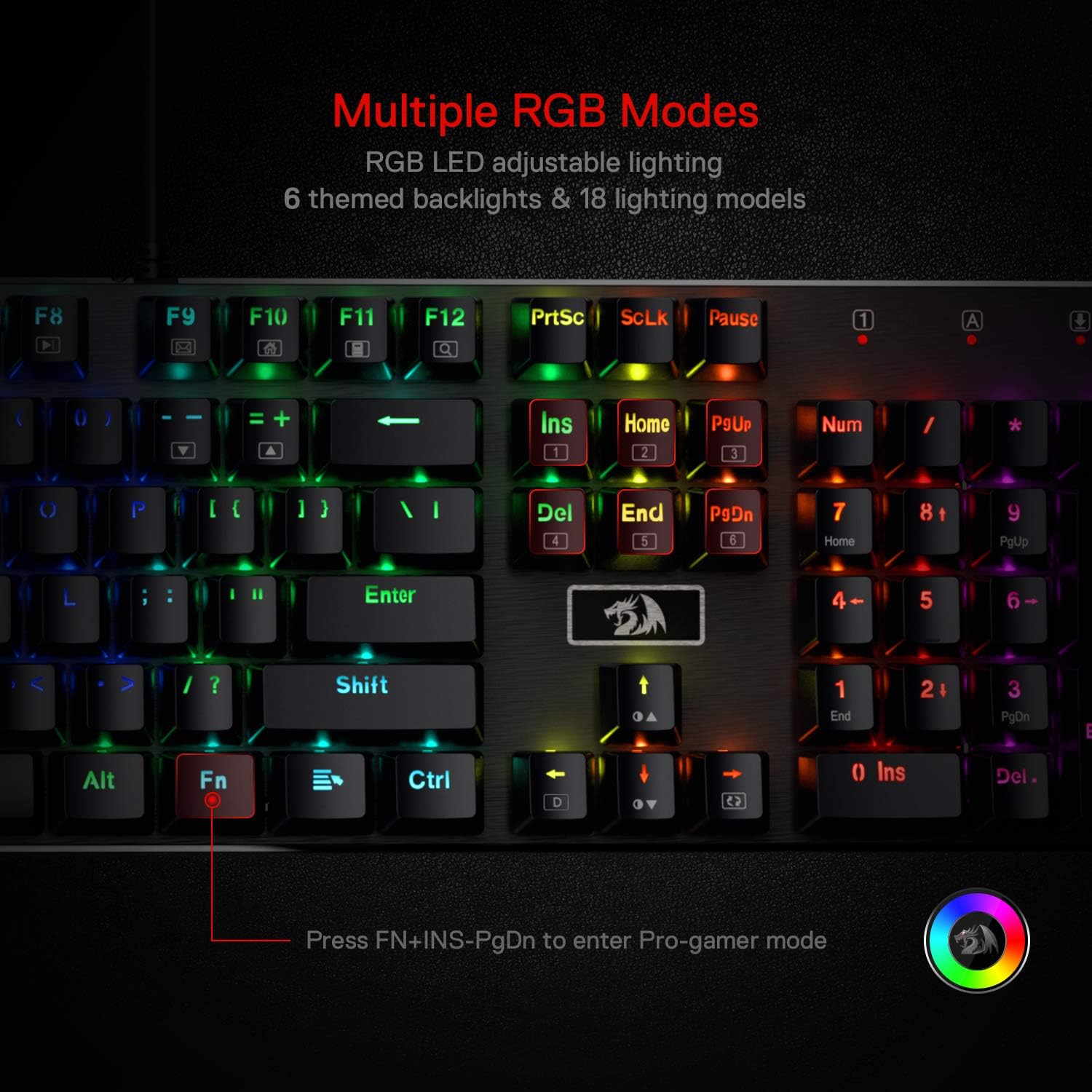 Thumbnail 3 de Redragon K556 RGB LED Backlit Wired Mechanical Gaming Keyboard (Aluminium base, 104 keys, Red switches)
