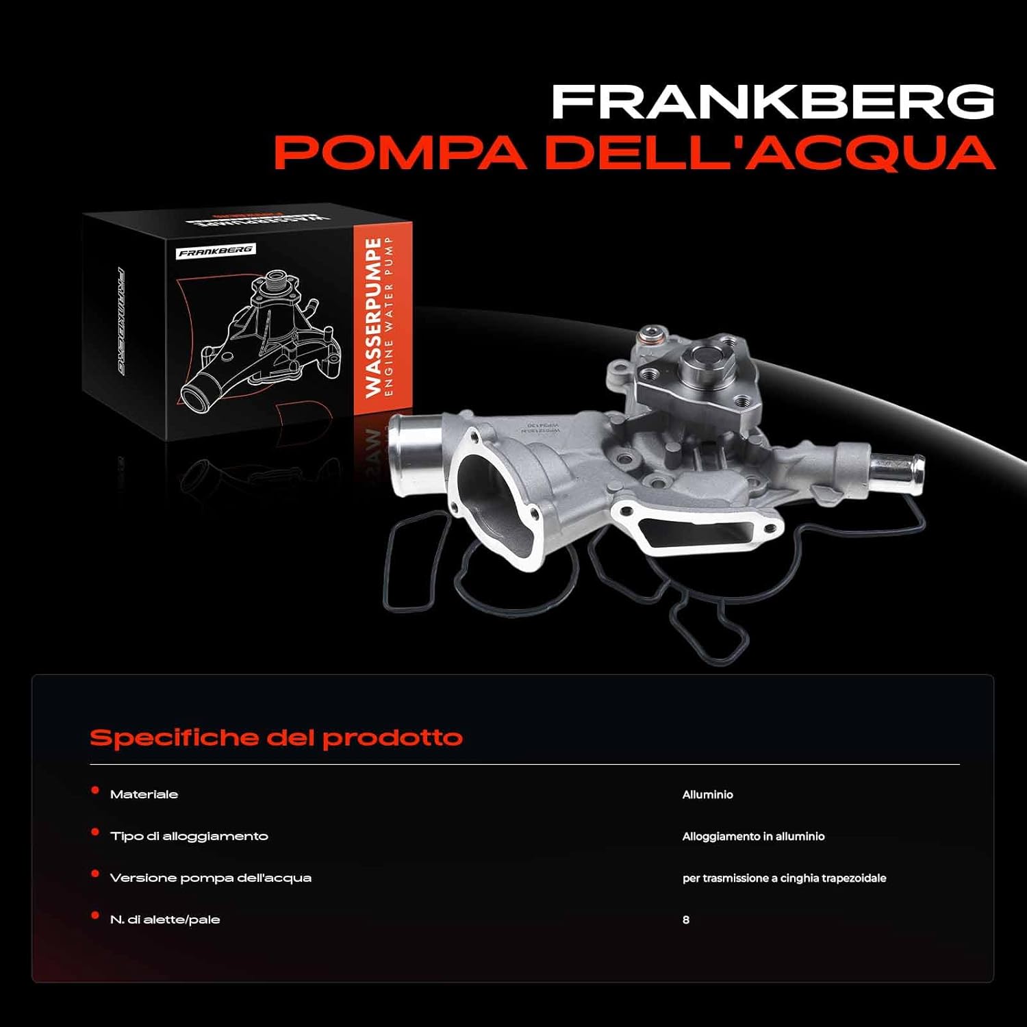 Detalle 2 de Frankberg Pompa acqua Liquido refrigerante Benzina Compatibile con Corsa C X01 1.2L / 1.0L e Agila – Kit di sostituzione