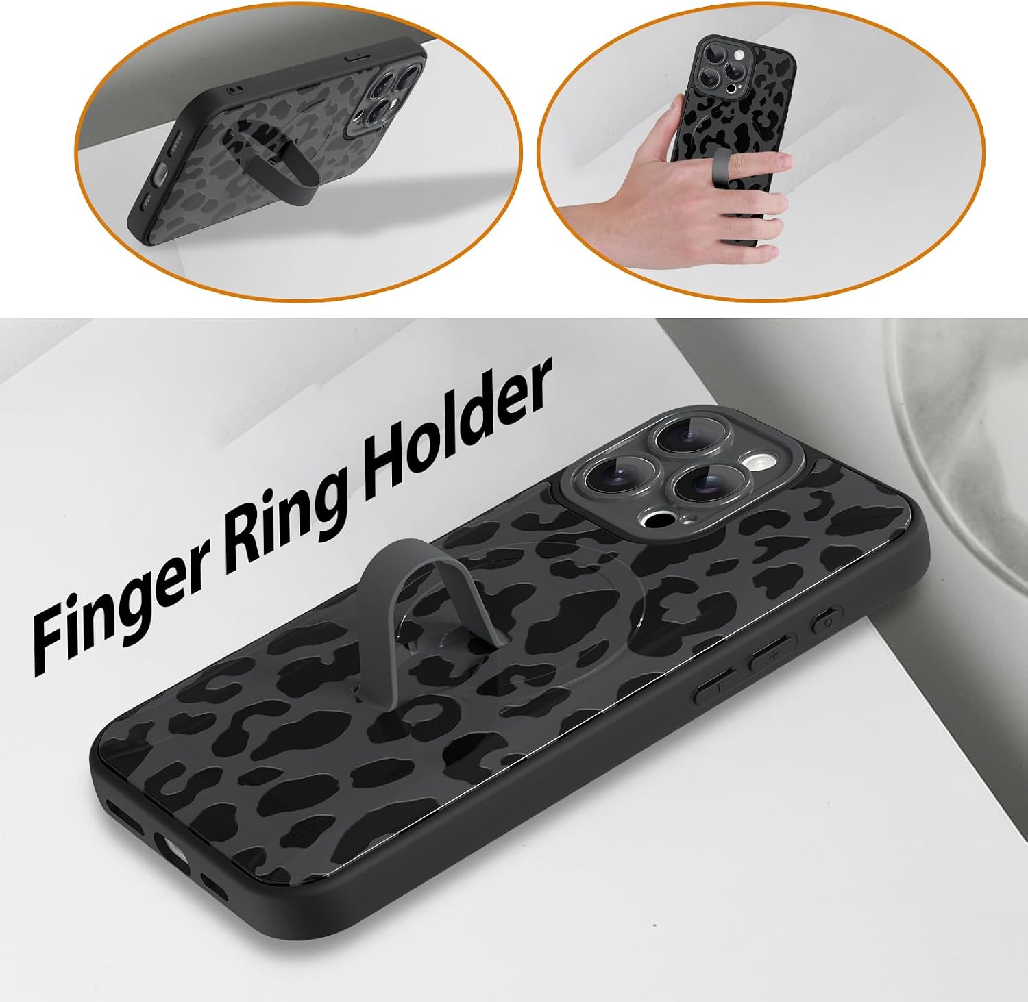 Detalle 2 de Ufbara Mag15PM-LeoBla iPhone 15 Pro Max Case with Leopard Print and Kickstand