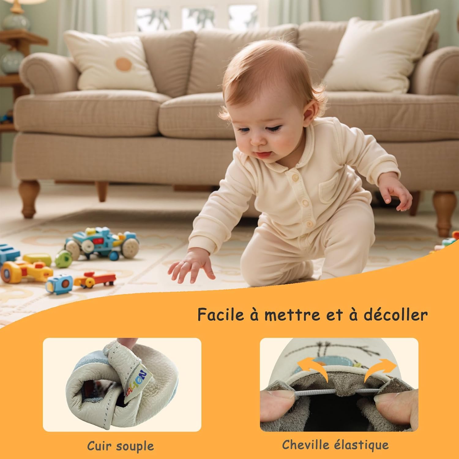 Thumbnail 2 de YALION Chaussons Bébé en Cuir Souple pour Premiers Pas – semelles en Daim, antidérapantes