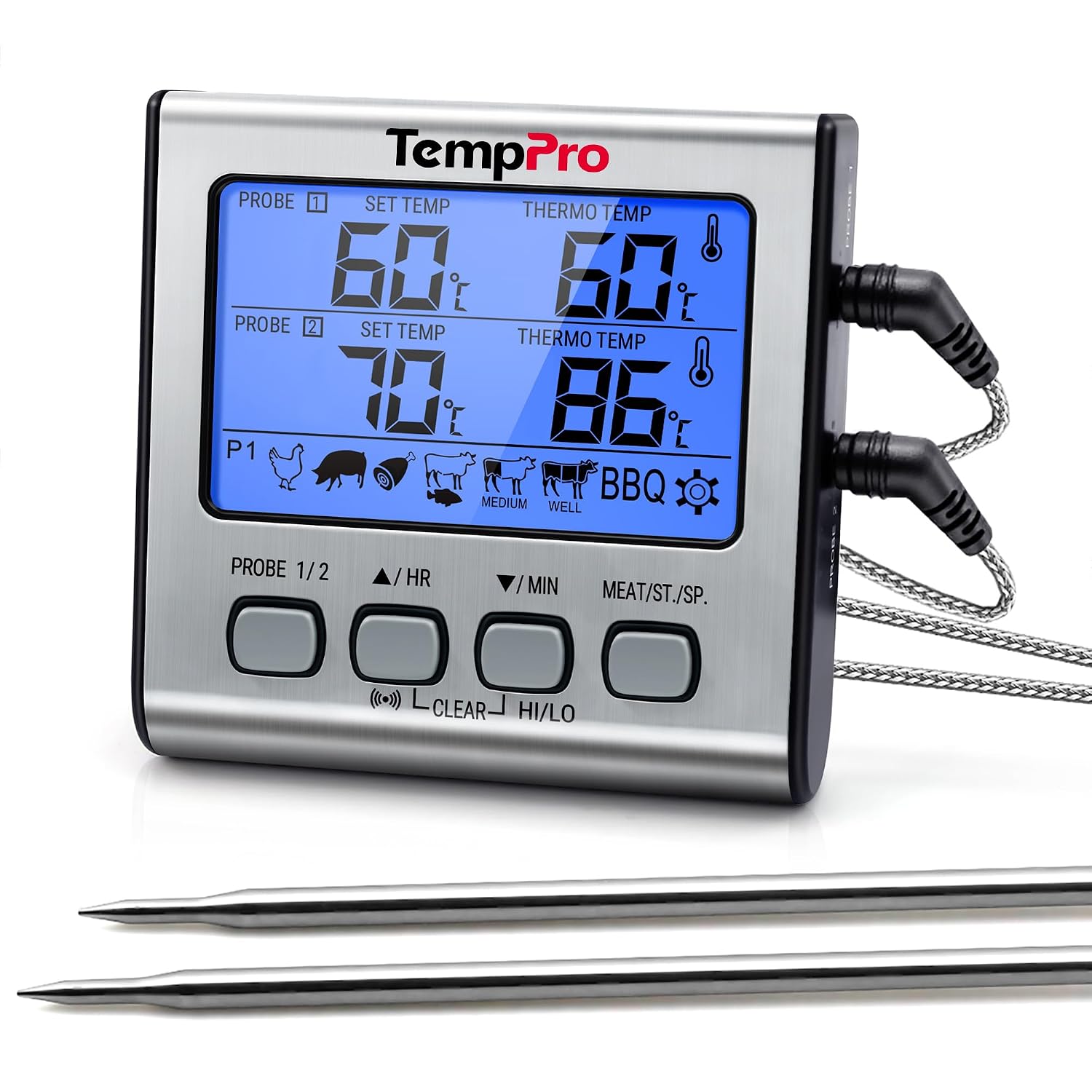 Detalle de TempPro TP17 digitale grillthermometer met dubbele sonde en timer