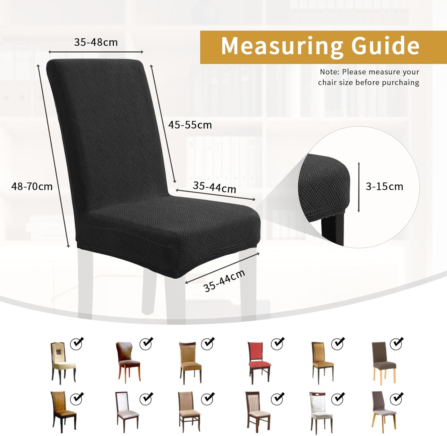 Thumbnail 4 de YSTELLAA Housse De Chaise 6 Pièces – Extensible, Noir