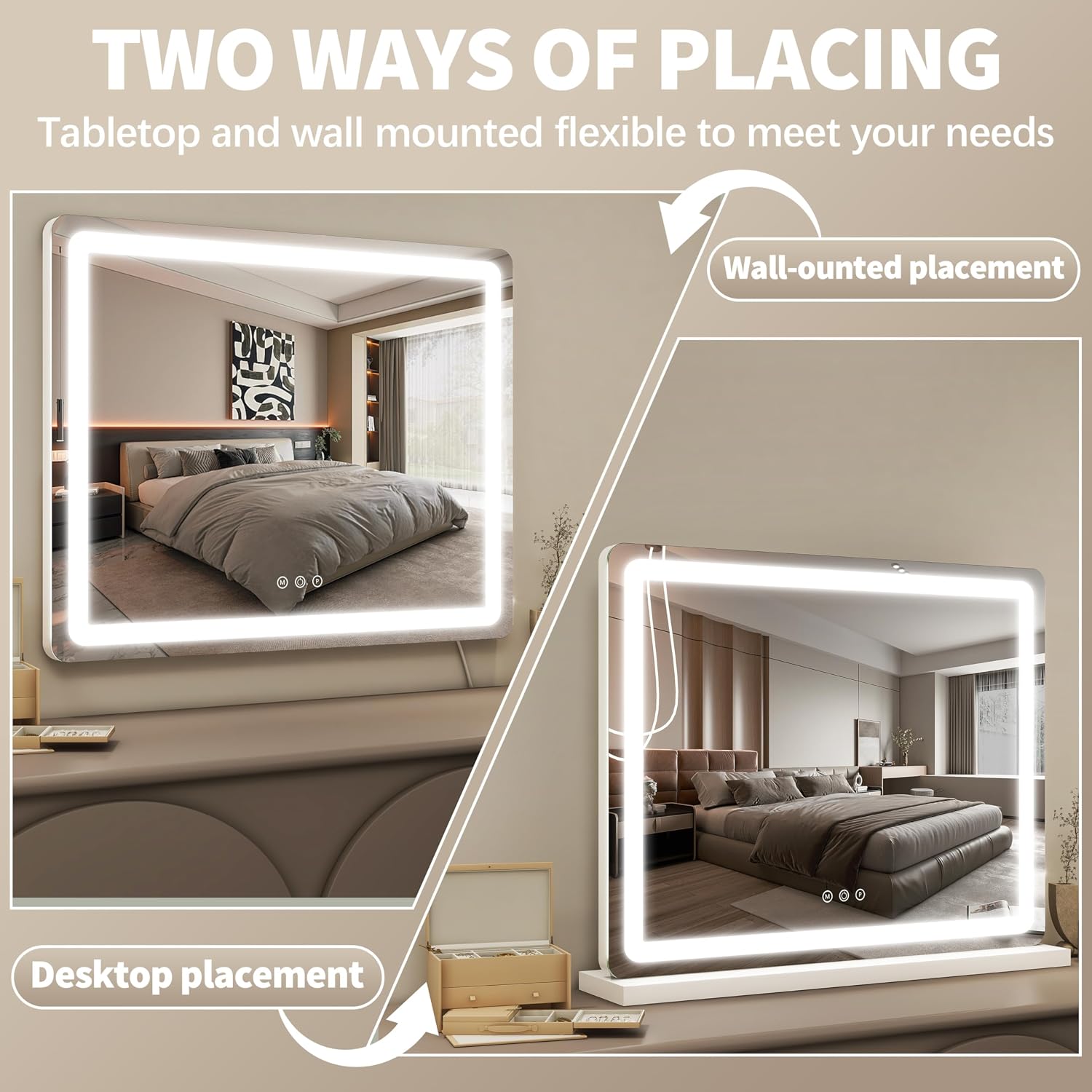 Detalle 2 de FENNIO 23" x 18" Vanity Mirror with Lights (LED) — 3 Color Modes & Adjustable Brightness